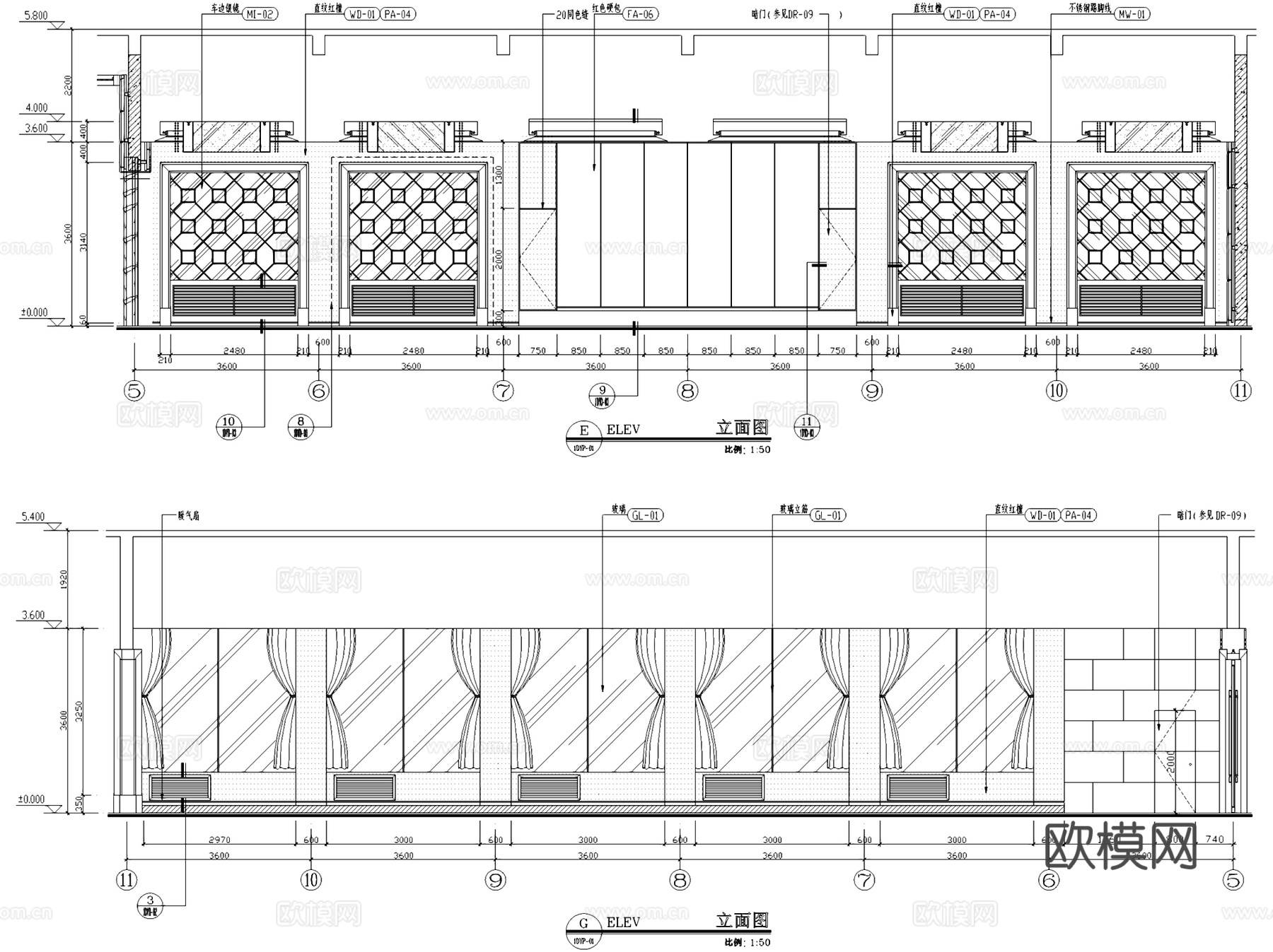 牡丹苑大酒店餐厅室内工装CAD施工图cad施工图