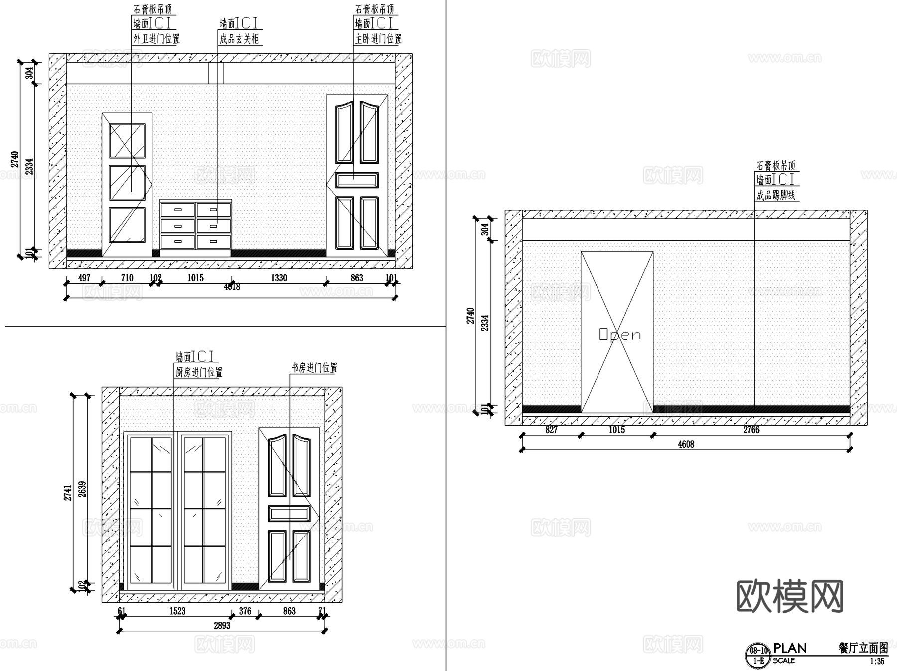 优山美地8-303美式三室两厅两卫室内家装CAD施工图cad施工图