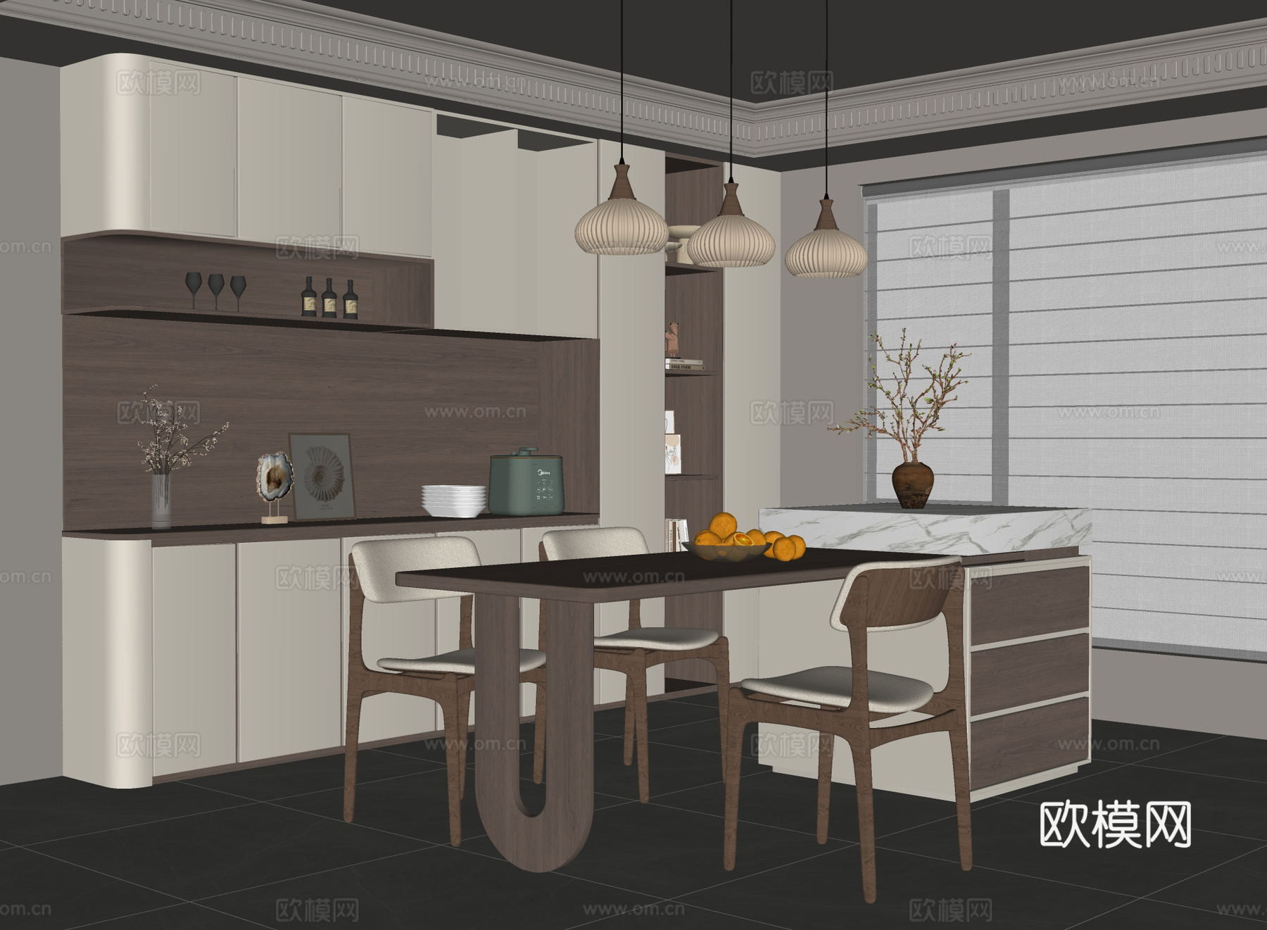 中古风餐厅su模型