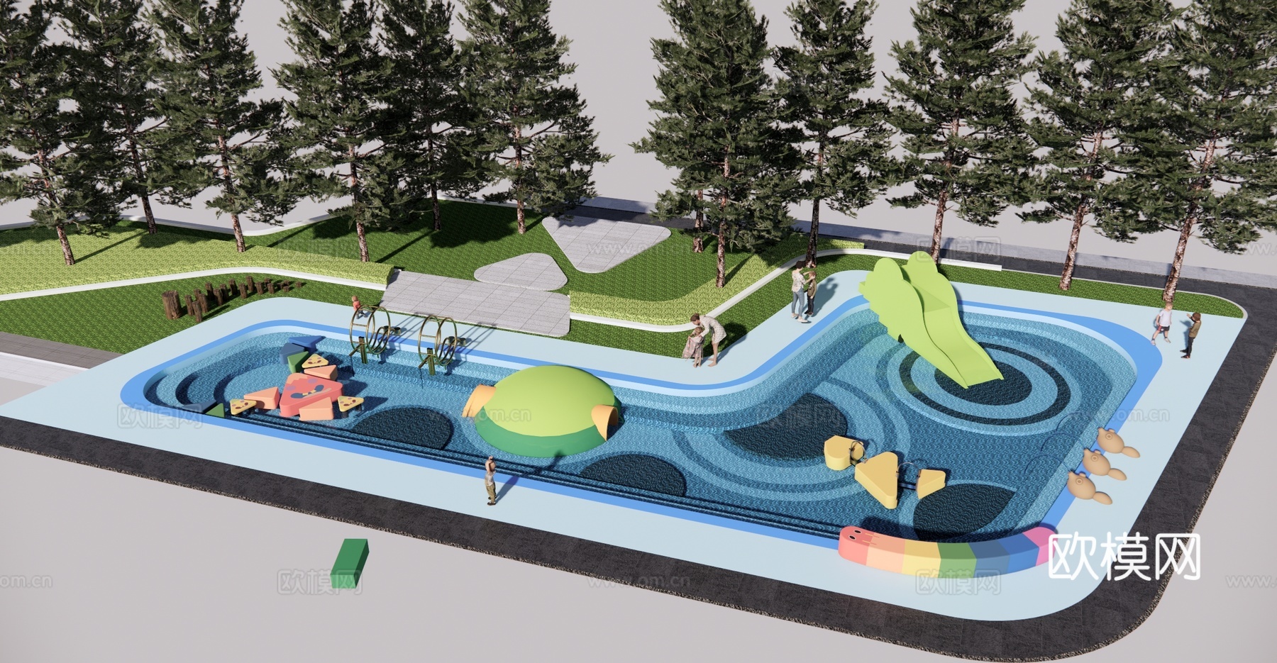 现代 儿童游乐区 儿童戏水池儿童戏水游乐区儿童游泳池戏水游戏su模型