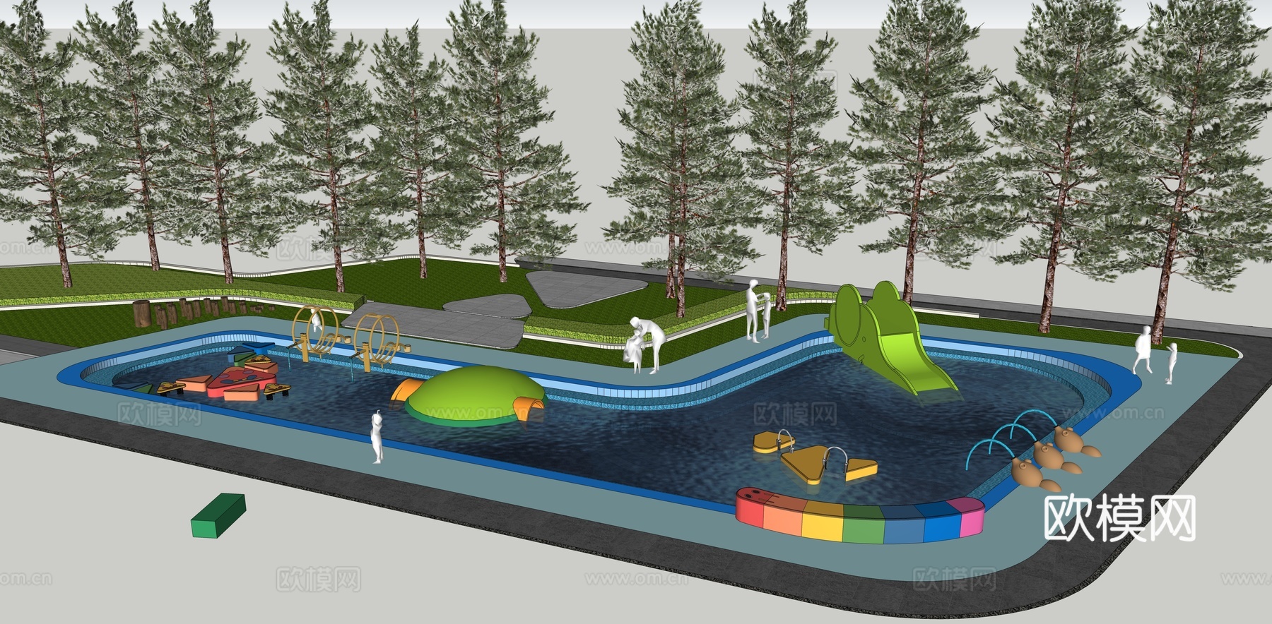 现代 儿童游乐区 儿童戏水池儿童戏水游乐区儿童游泳池戏水游戏su模型