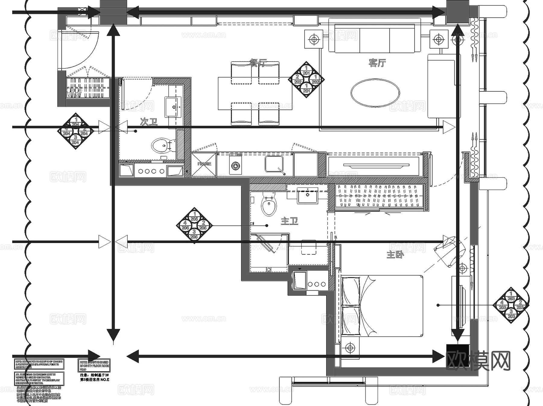 柯桥龙禧中心酒店式公寓样板房室内家装CAD施工图cad施工图