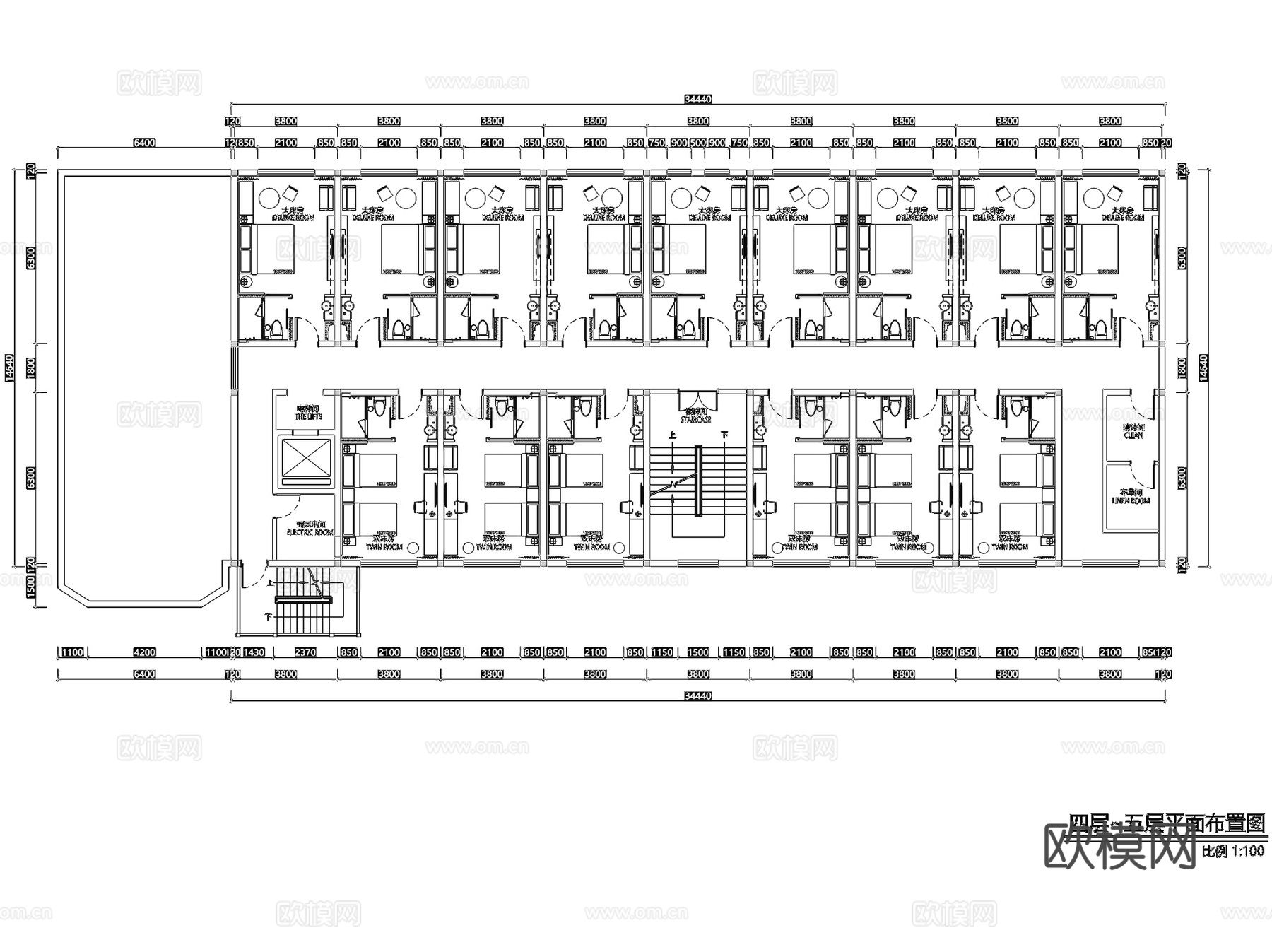 上海青浦亚朵轻居酒店客房室内工装CAD施工图cad施工图