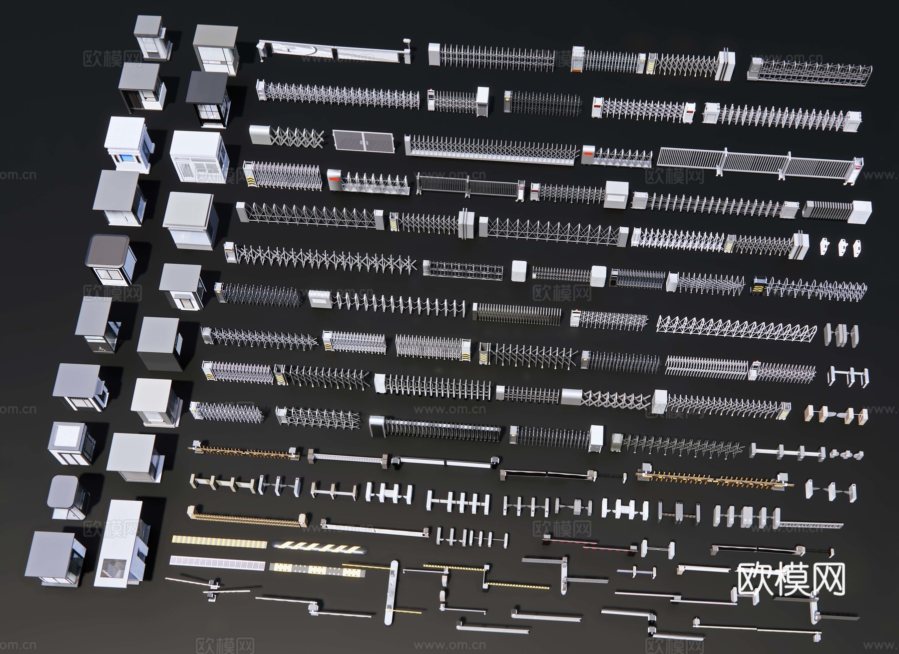 现代伸缩门 道闸闸机 摆闸 起落杆 门禁栏杆 折叠门 人行车su模型