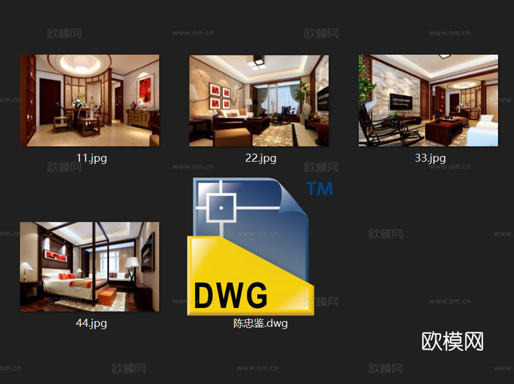 中式三室两厅两卫室内家装CAD施工图cad施工图