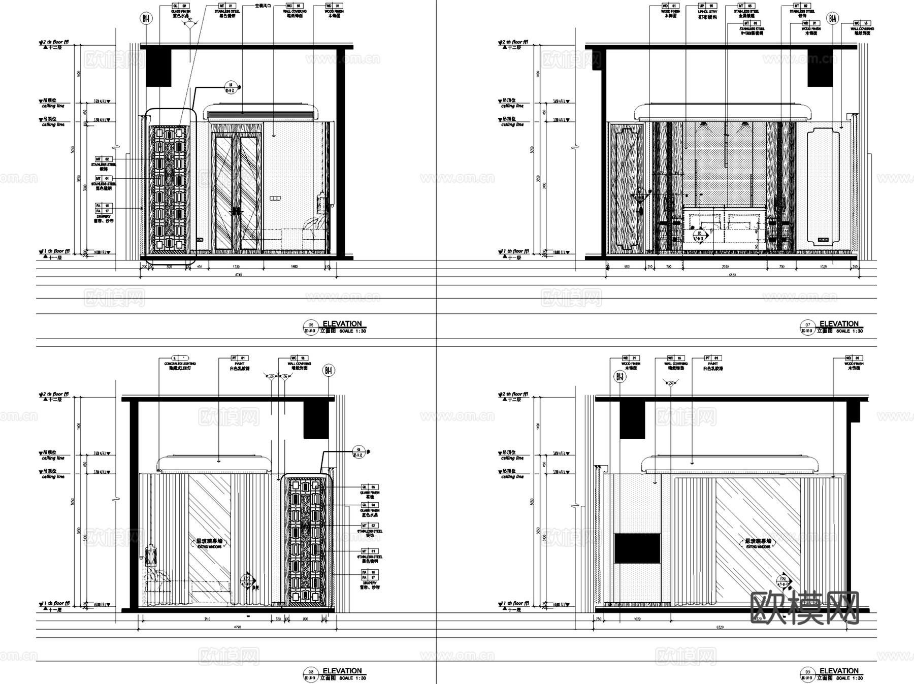 昆明万达文华酒店客房室内工装CAD施工图cad施工图