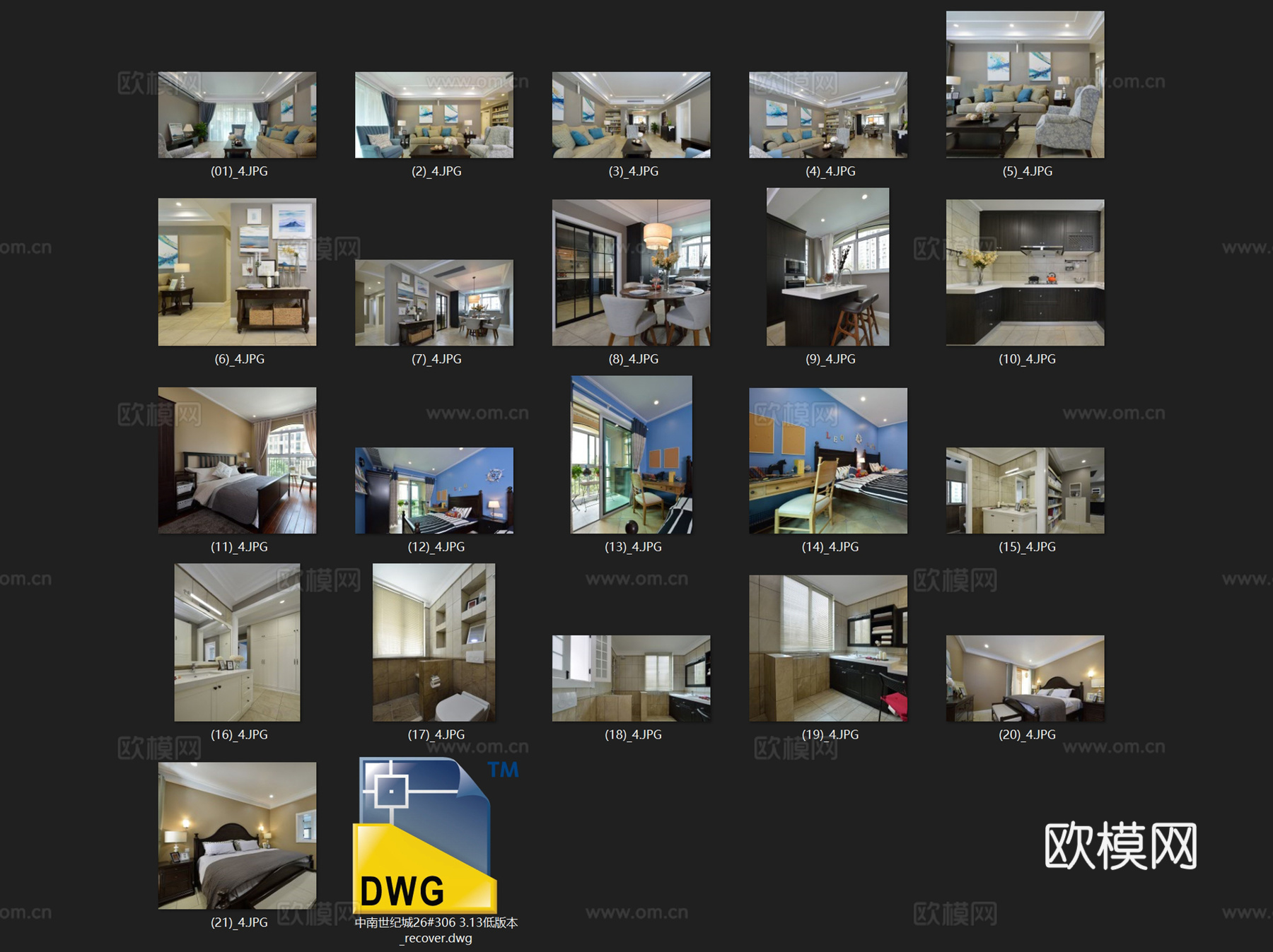 中南世纪城26#306美式四室两厅两卫大平层室内家装CADcad施工图