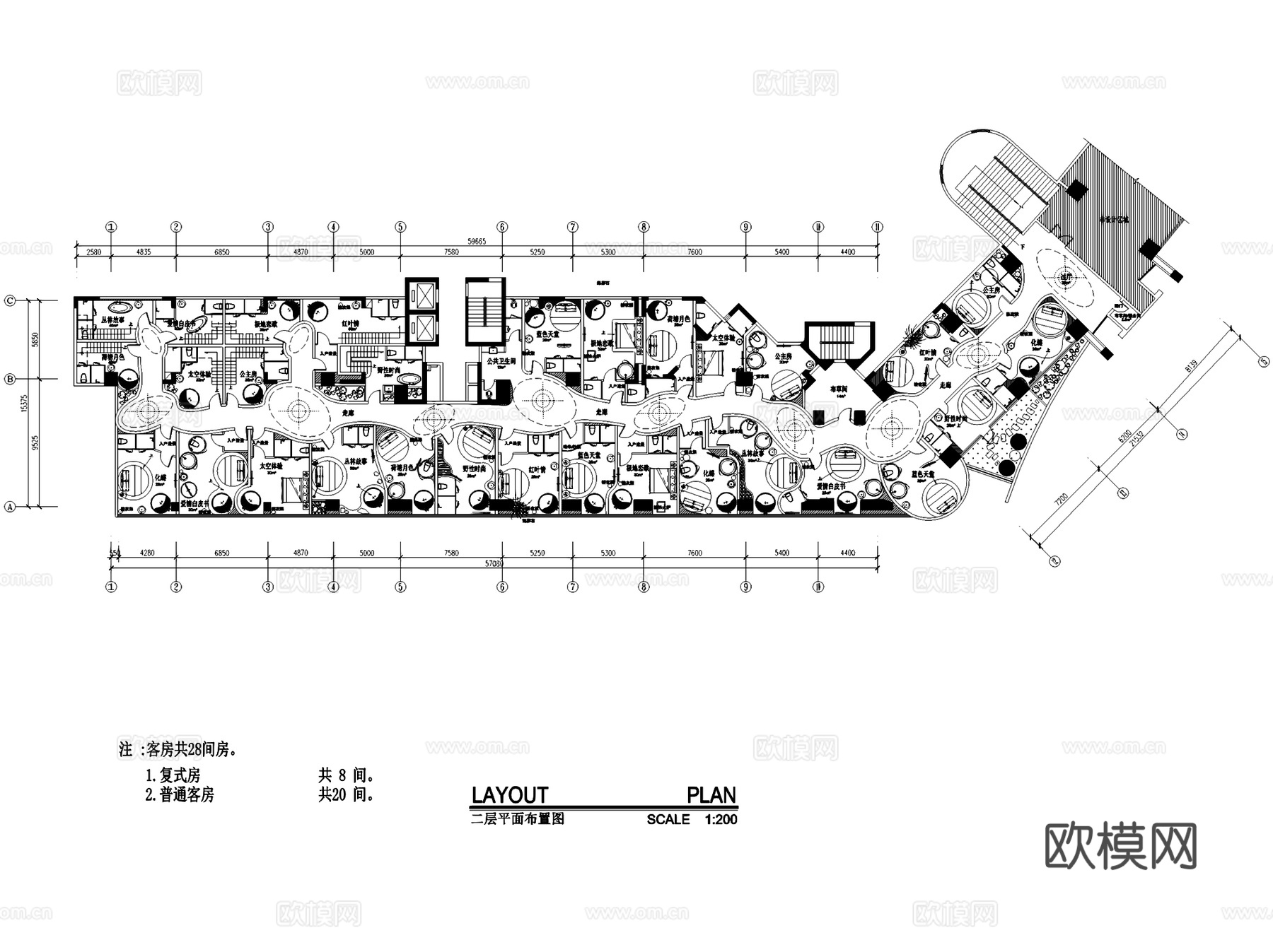 广州青蓝莓主题酒店室内工装平面CAD施工图cad施工图