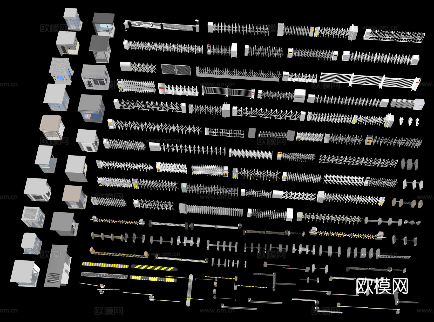 现代伸缩门 道闸闸机 摆闸 起落杆 门禁栏杆 折叠门 人行车su模型
