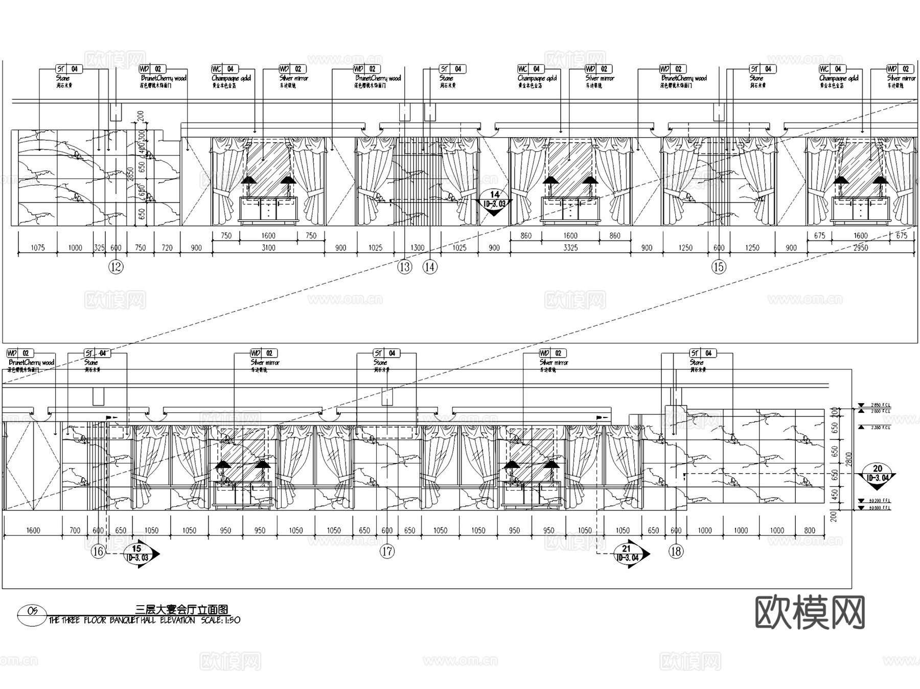 鄂尔多斯瑞皇国际大酒店室内工装CAD施工图cad施工图