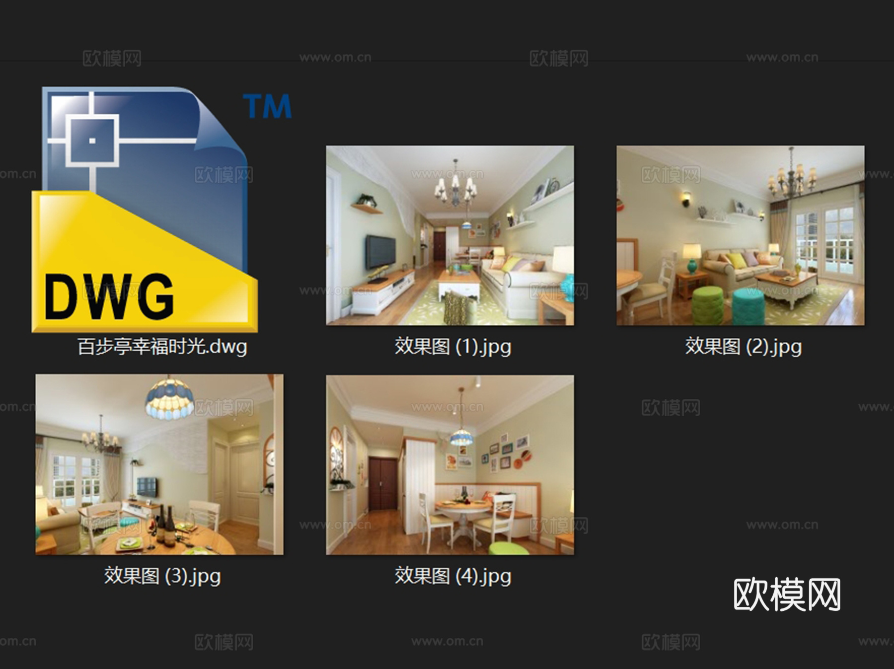 幸福时光田园风两室一厅一卫室内家装CAD施工图cad施工图