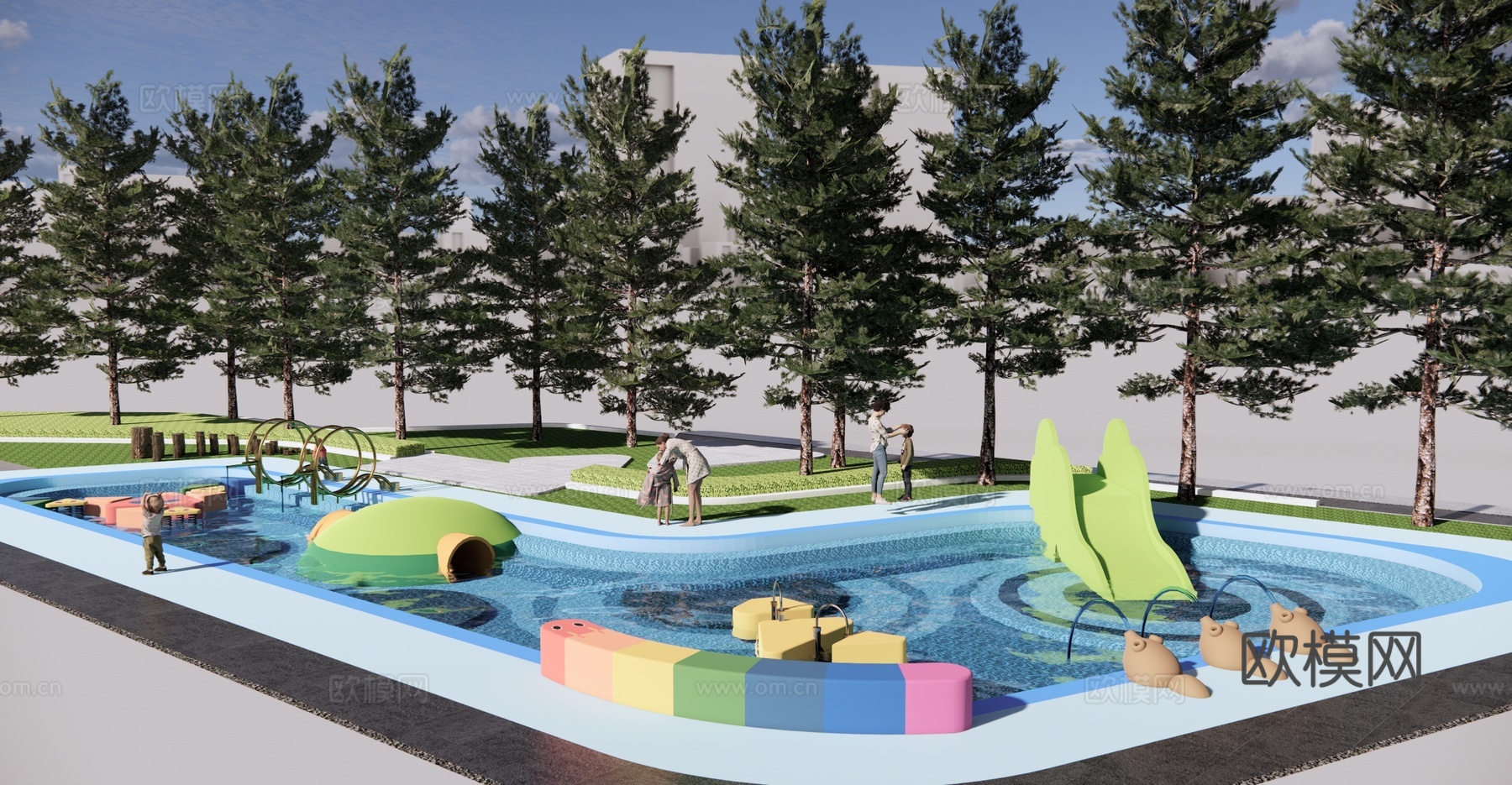 现代 儿童游乐区 儿童戏水池儿童戏水游乐区儿童游泳池戏水游戏su模型