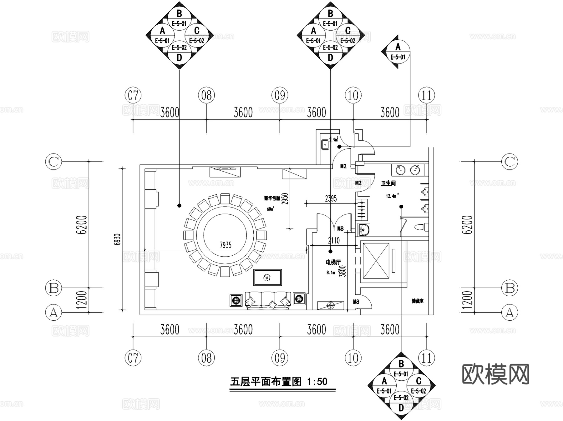 义乌秀湖春天酒店公区室内工装CAD施工图cad施工图