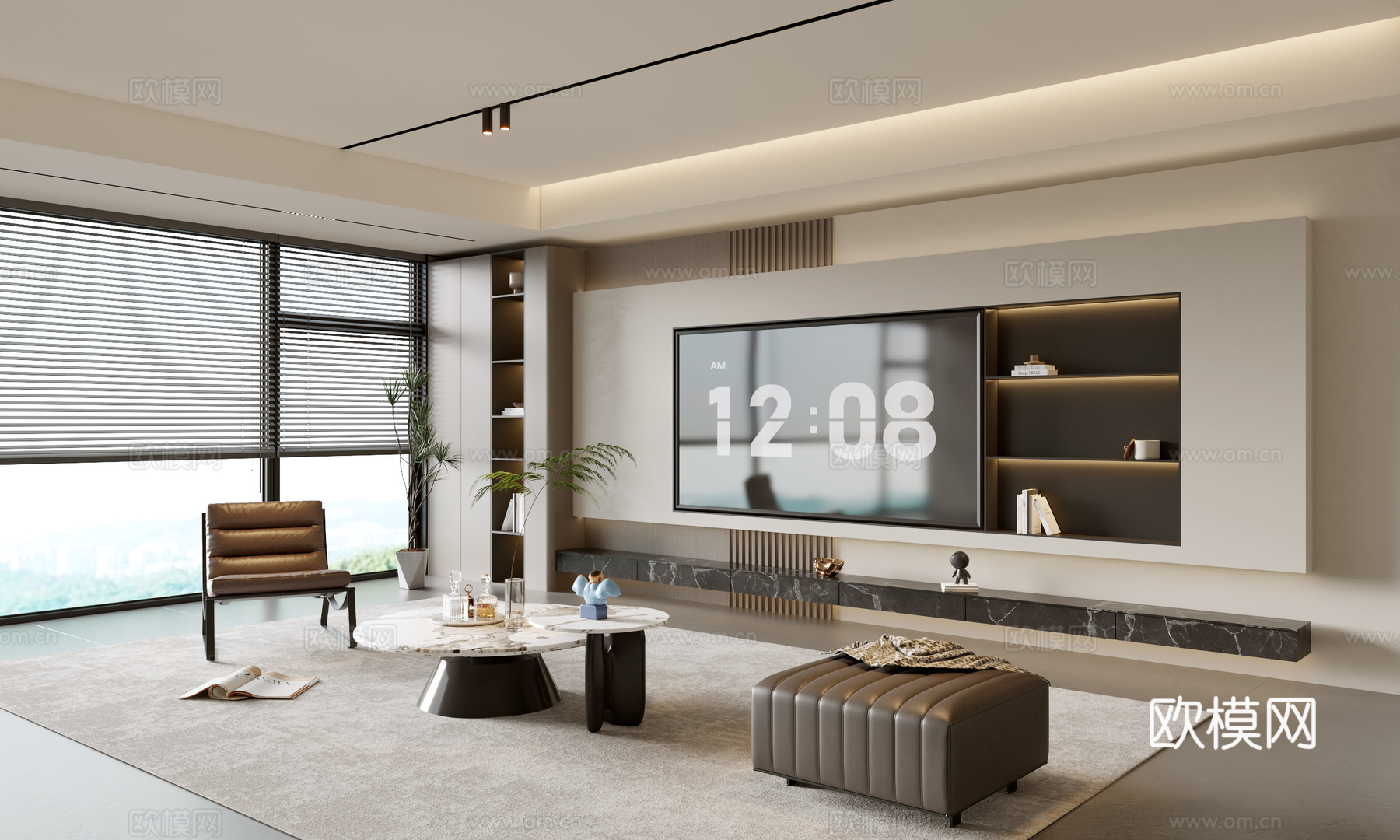 意式客厅 现代客厅 电视背景墙 电视柜 客厅背景 沙发茶几组su模型