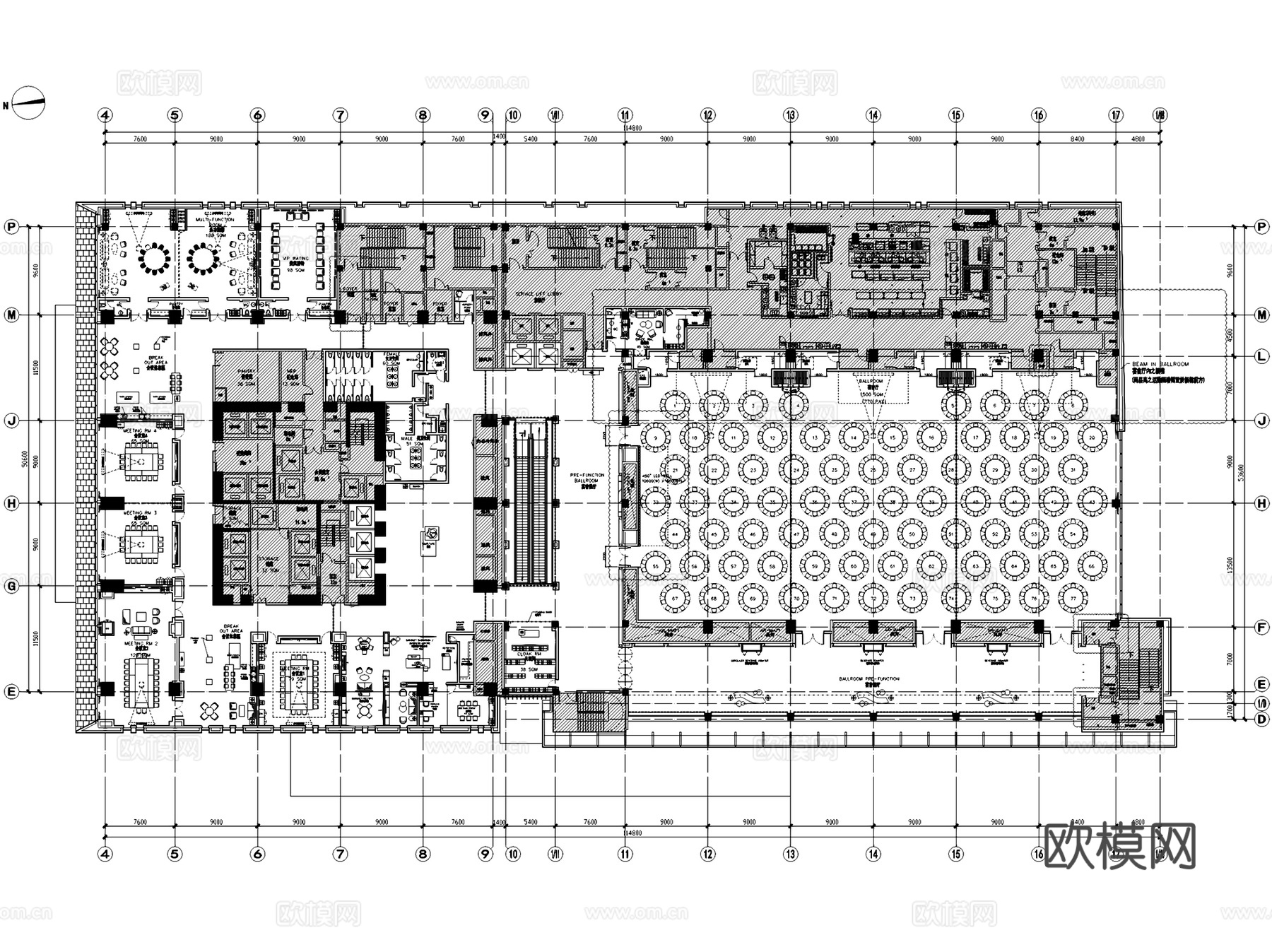 江阴澄星万豪酒店平面室内工装CAD施工图+文本cad施工图