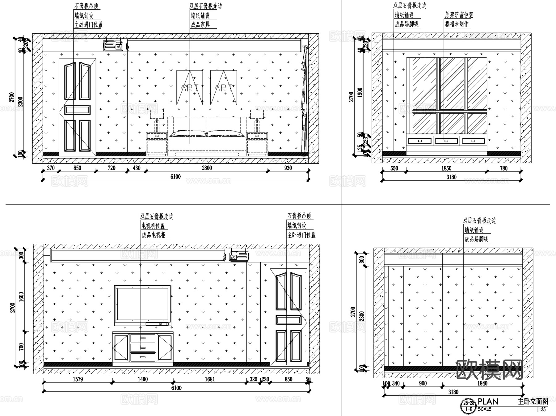 优山美地8-303美式三室两厅两卫室内家装CAD施工图cad施工图