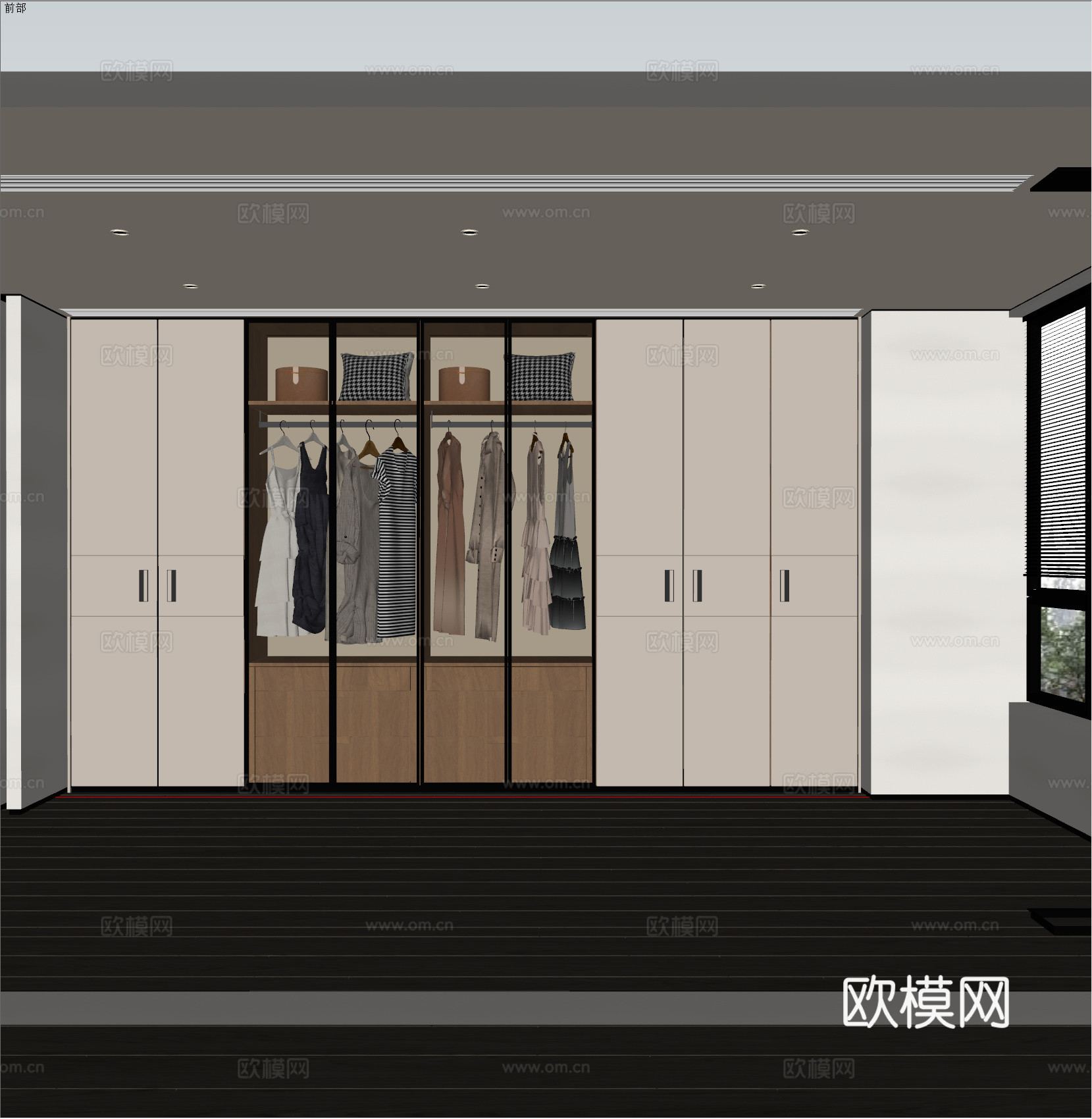 现代皮革玻璃衣柜 现代意式皮革柜门 现代意式衣帽间 现代皮革su模型