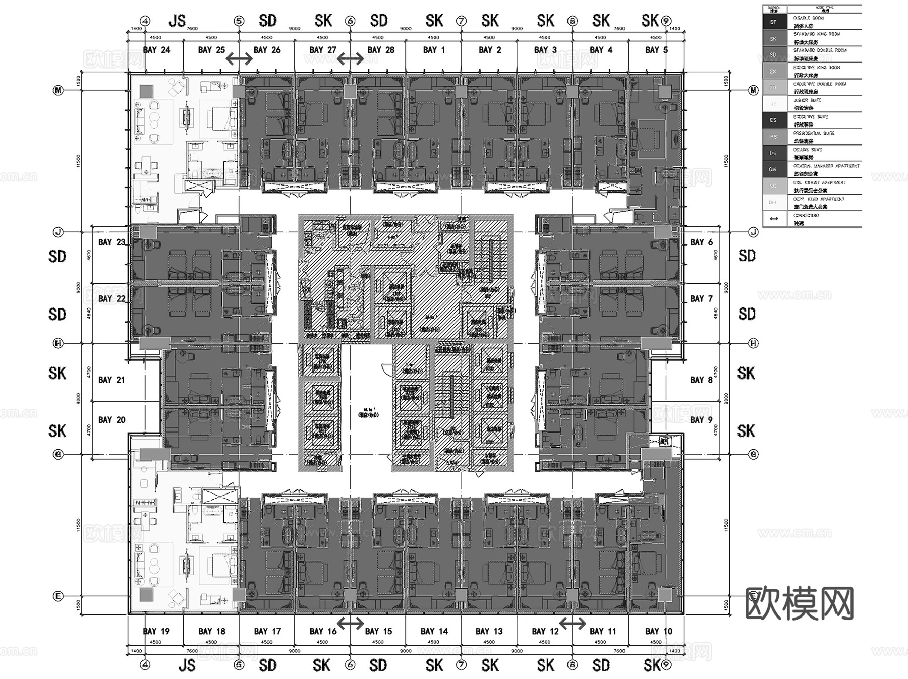 江阴澄星万豪酒店平面室内工装CAD施工图+文本cad施工图