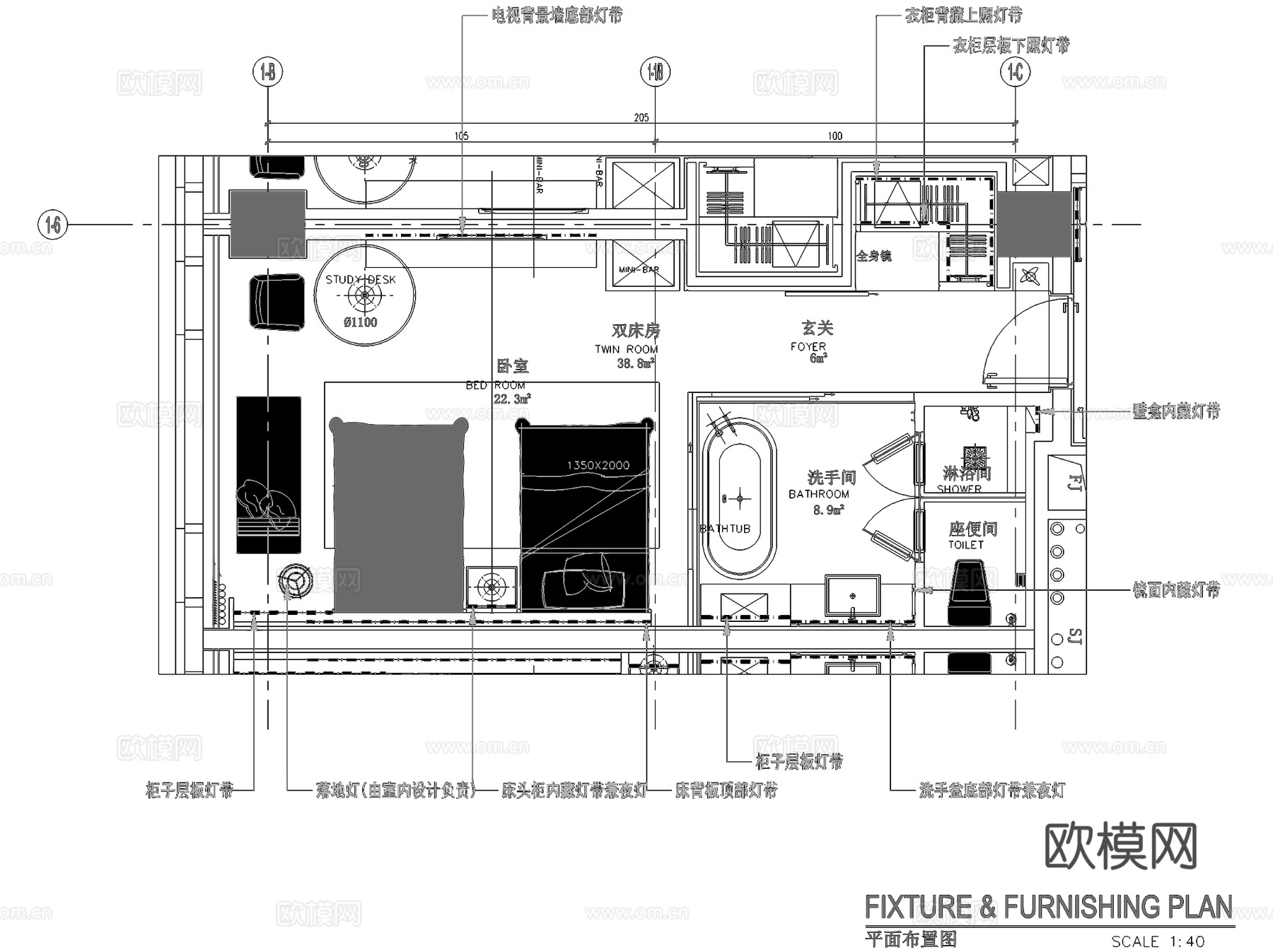深圳机场希尔顿逸林酒店室内工装平面CAD施工图cad施工图