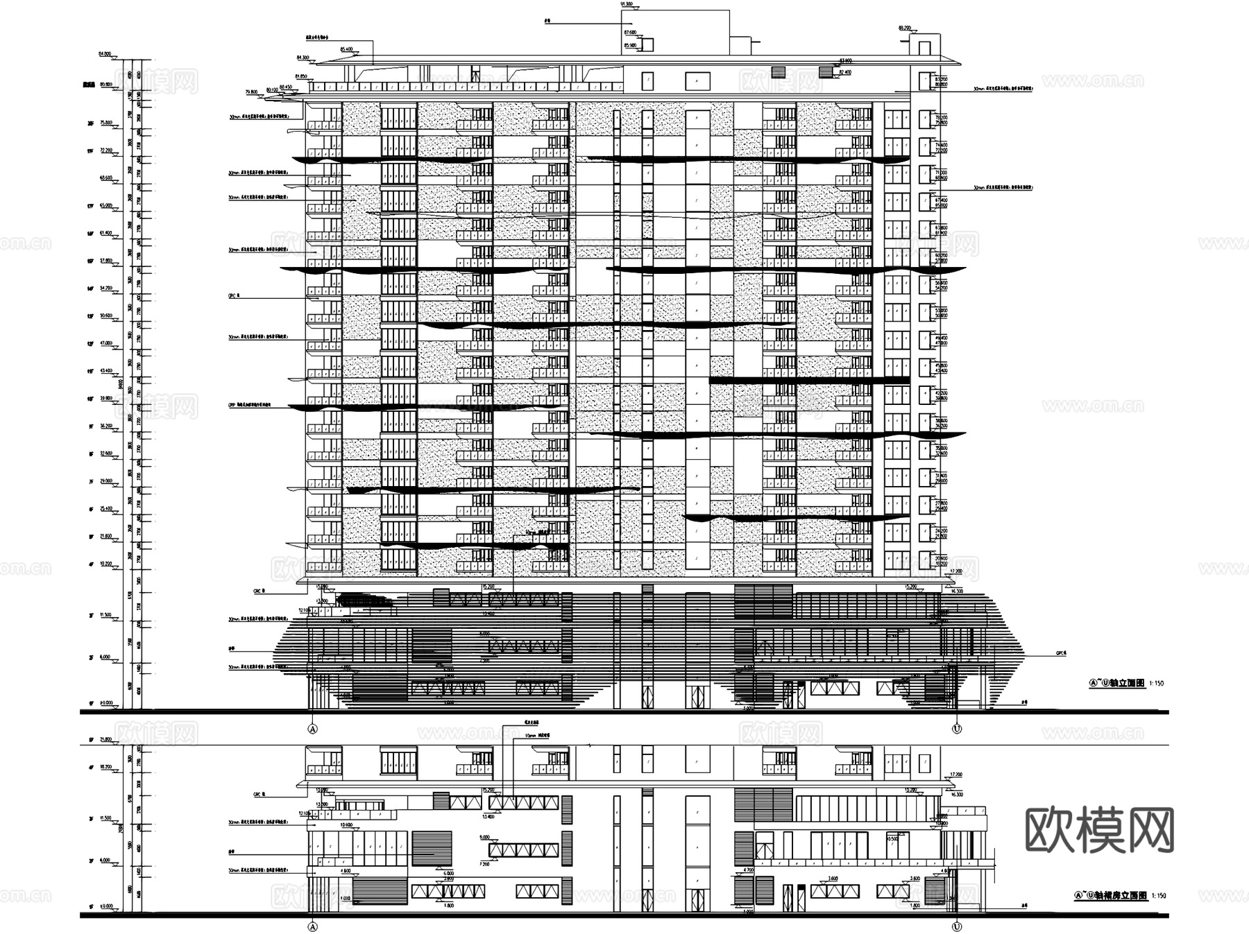 鲁能三亚山海天酒店三期建筑CAD施工图整套cad施工图