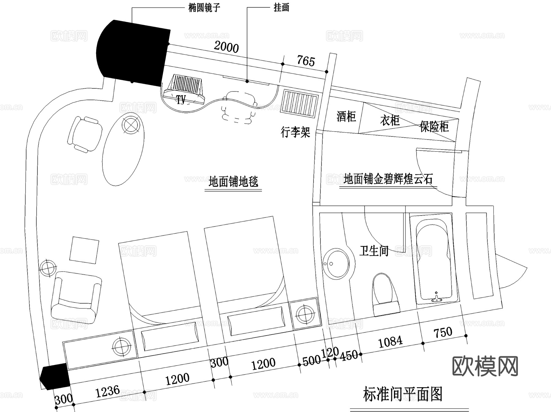 黄埔广场国宾酒店客房室内工装CAD施工图cad施工图