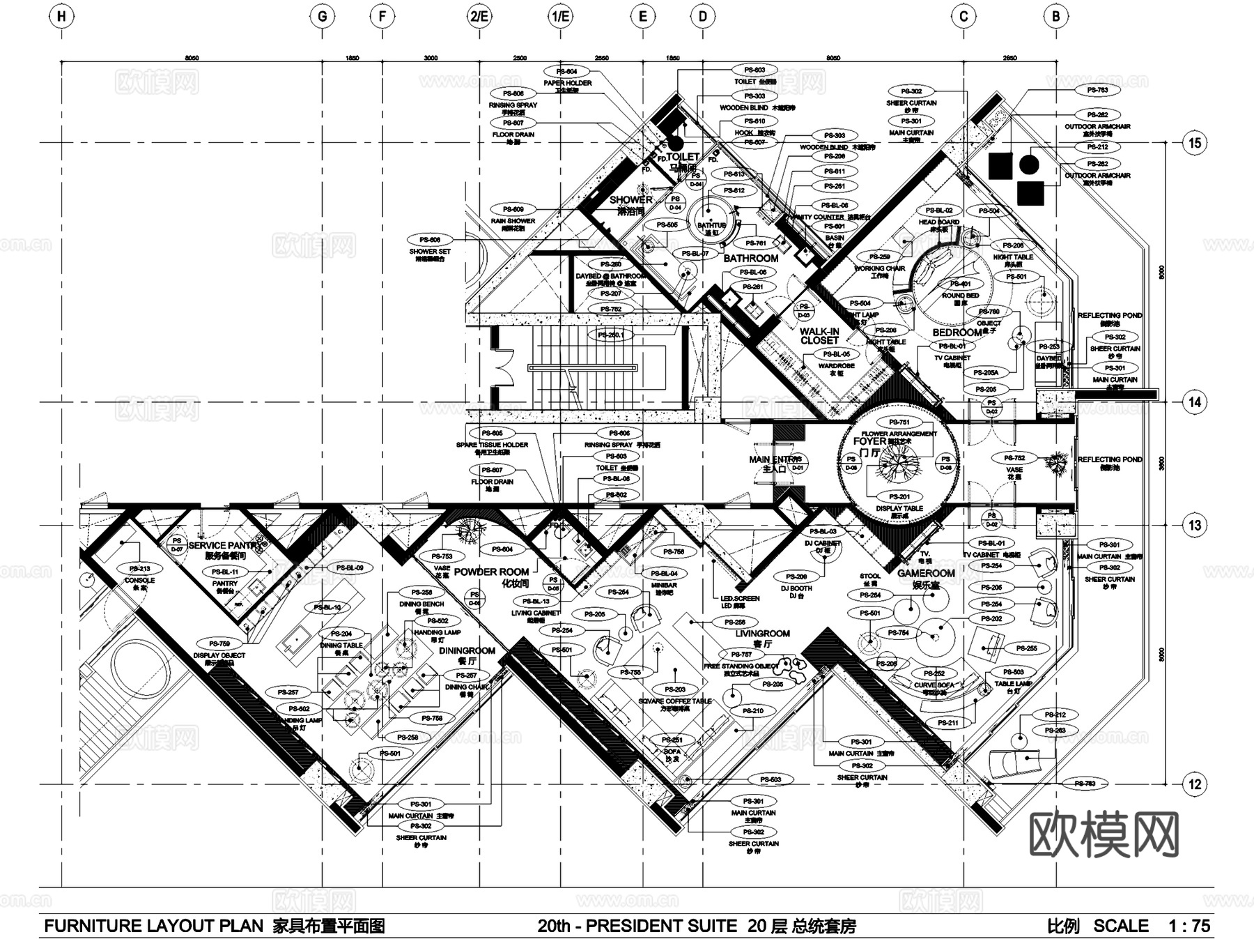 三亚傲途格酒店公区及套房室内工装CAD施工图cad施工图