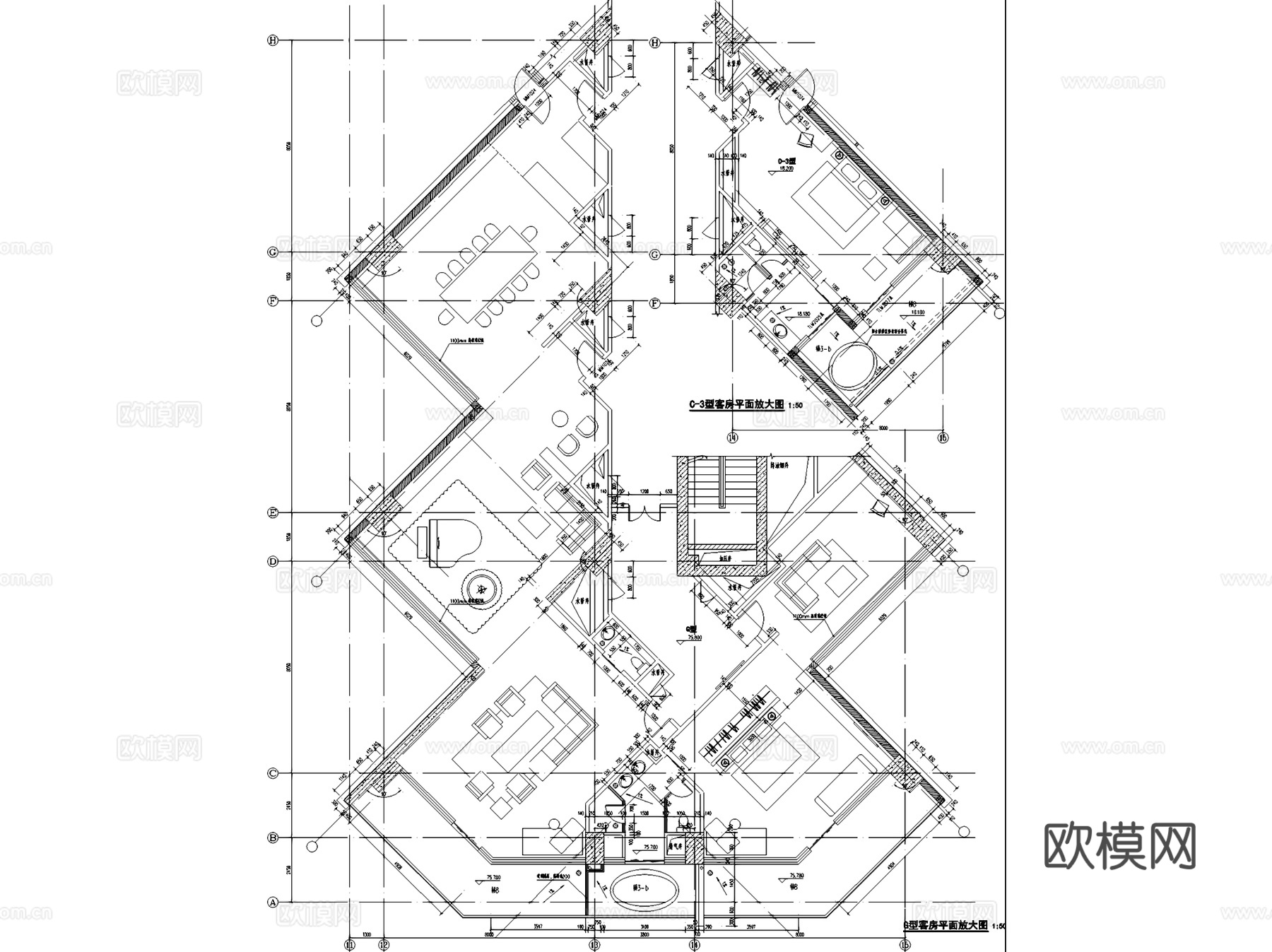 鲁能三亚山海天酒店三期建筑CAD施工图整套cad施工图