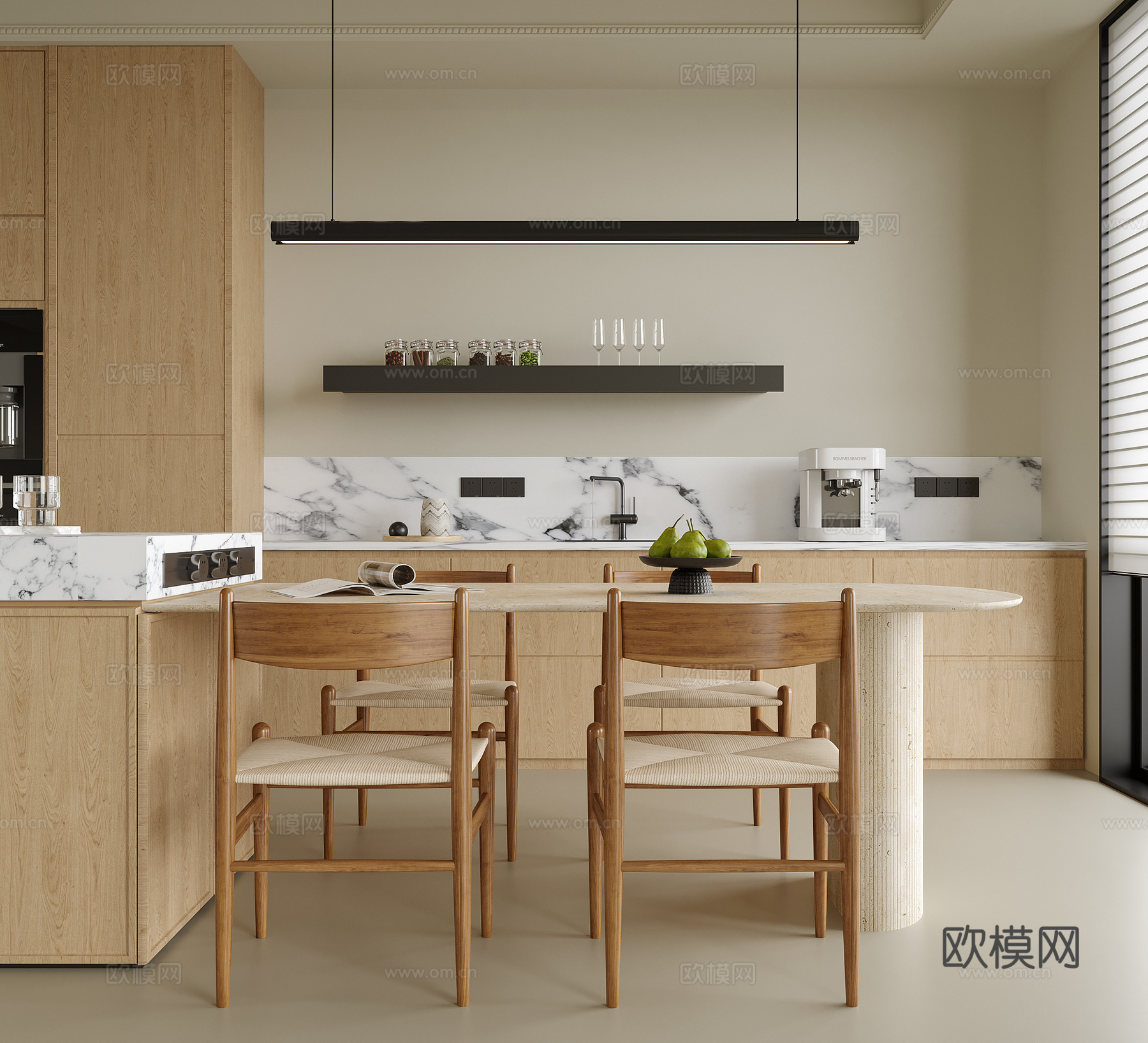 现代餐厅 岛台餐桌椅 餐椅su模型