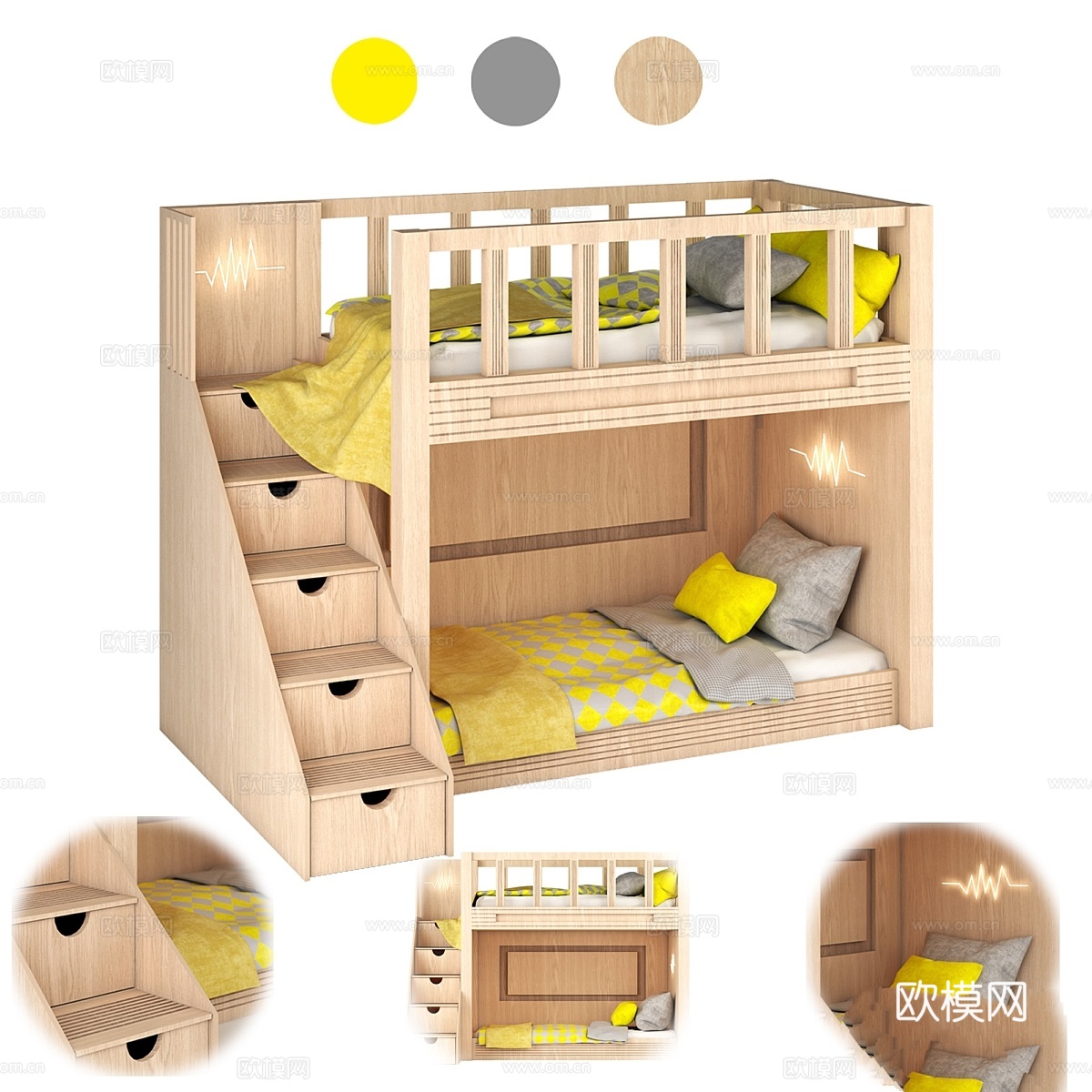 宜家青少年双人布艺床3d模型下载