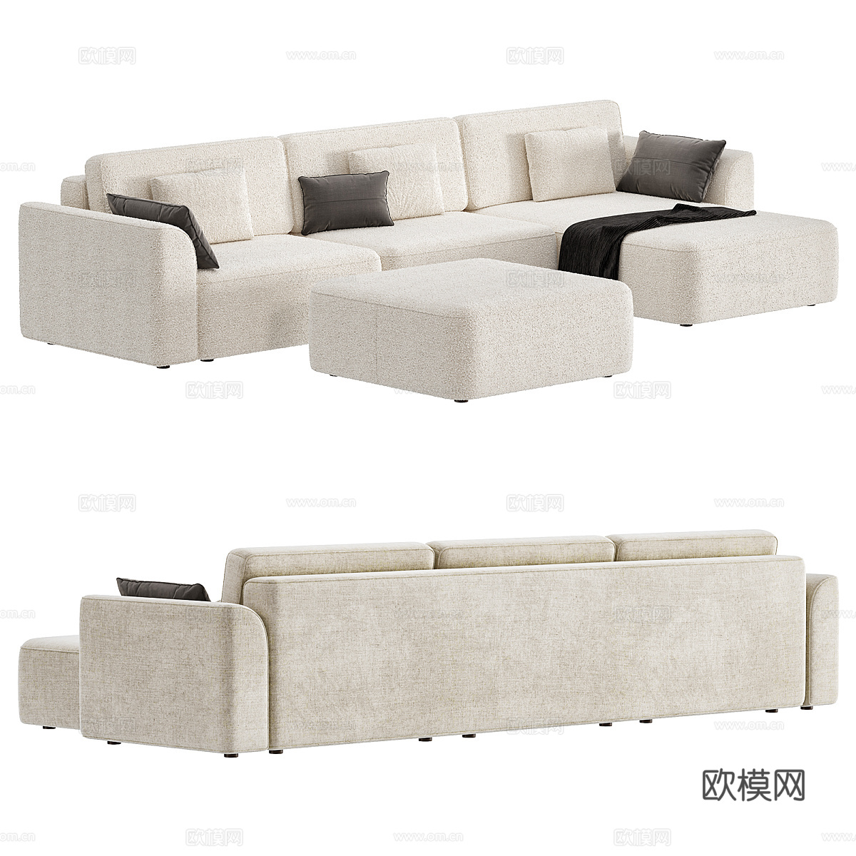 现代意式 Space 布艺组合休闲沙发3d模型下载（渲染图3）
