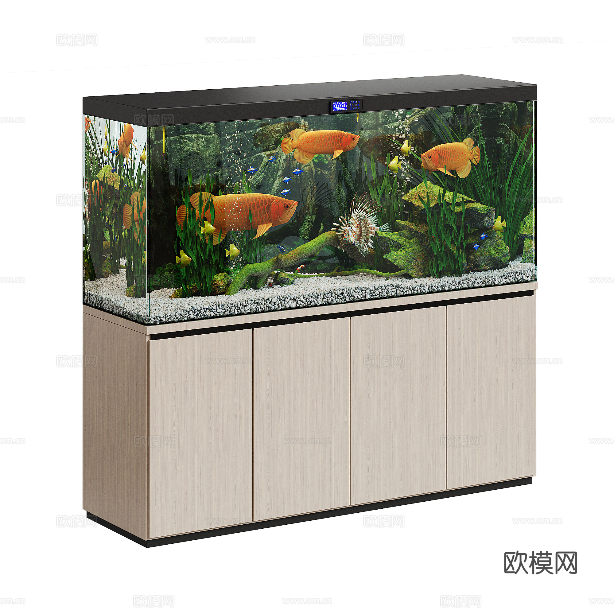 现代鱼缸 水族箱 溪流鱼缸 造景缸su模型