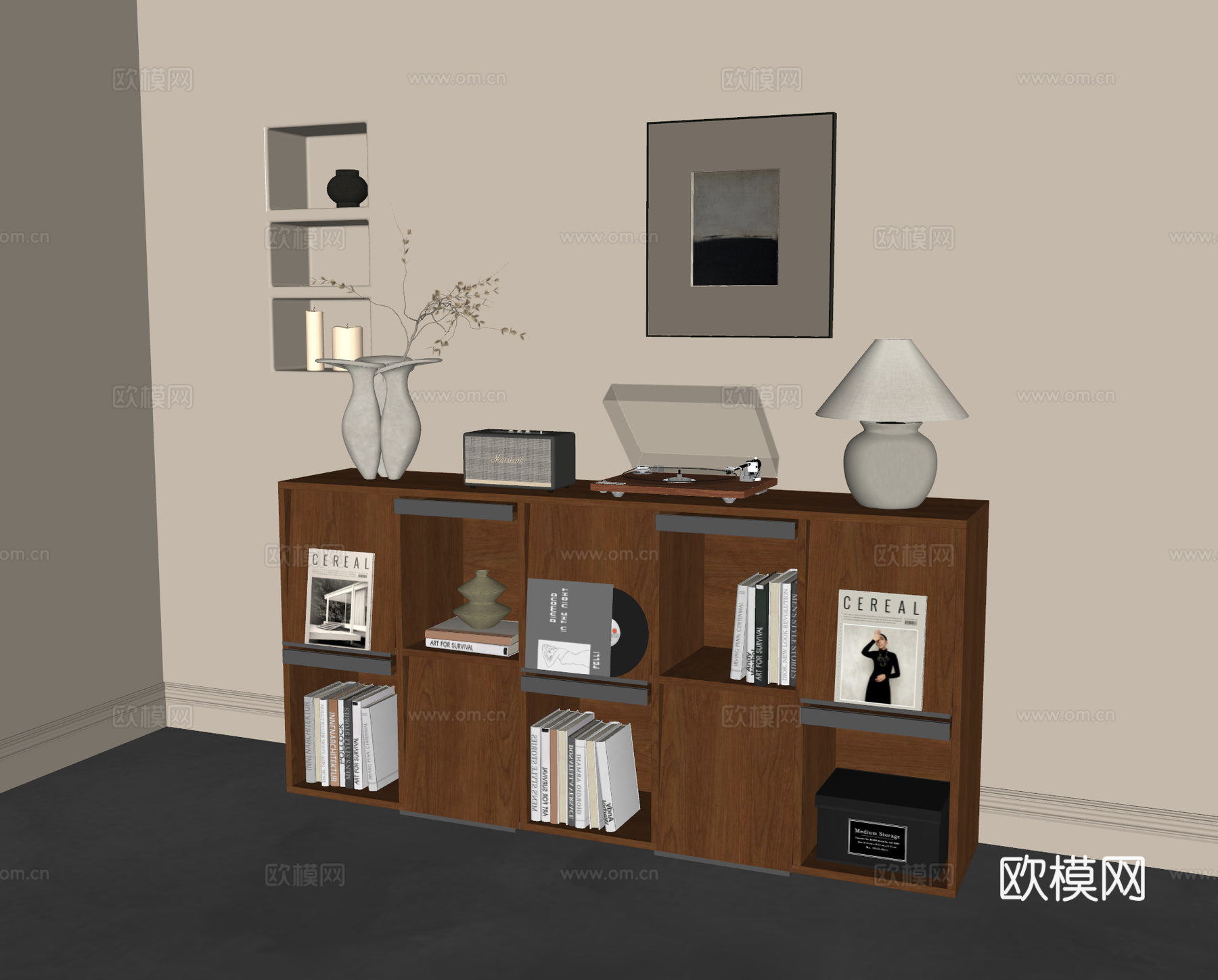 侘寂中古风边柜 翻门柜 玄关柜su模型