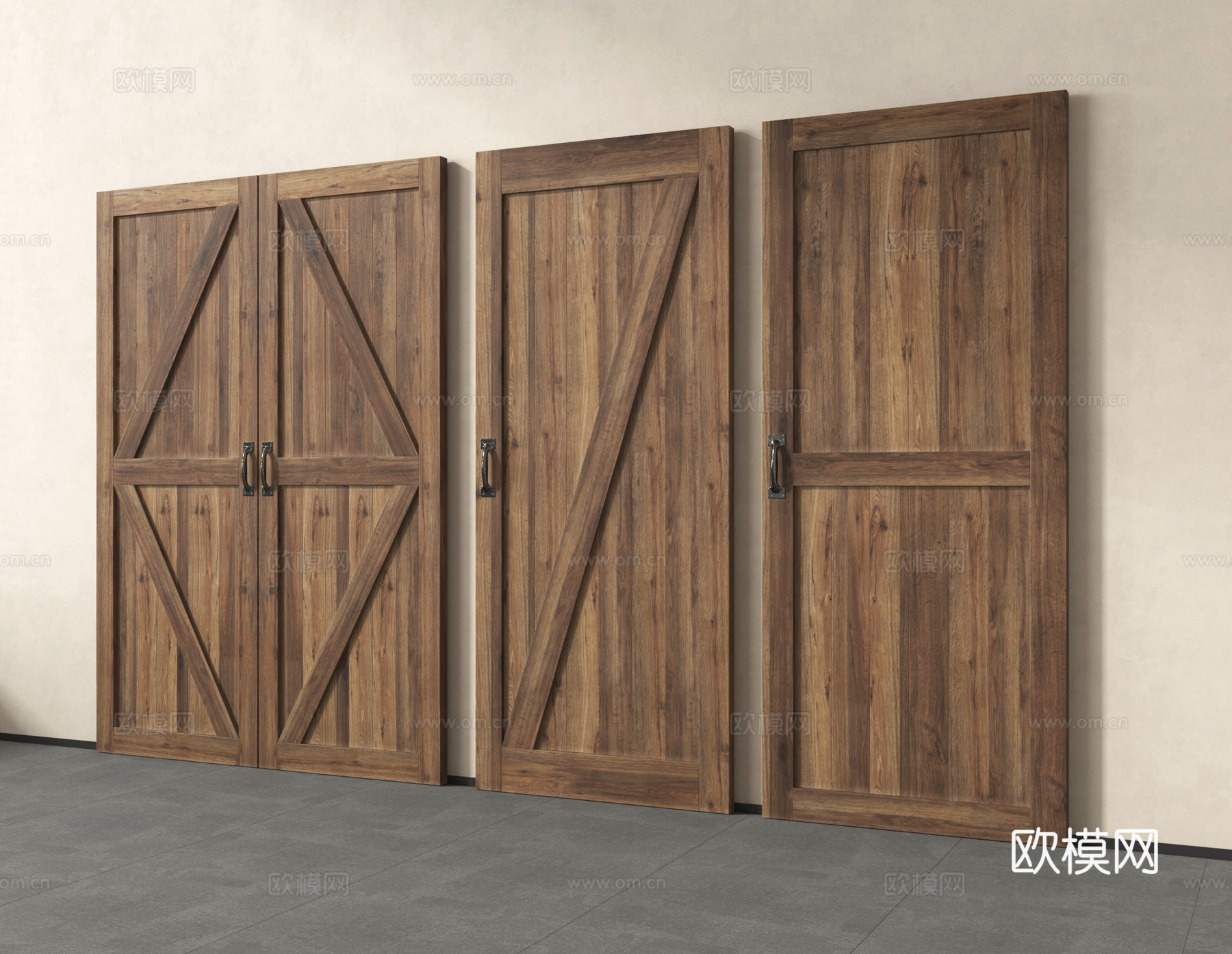 中式复古门 旧木 中式  老木门su模型