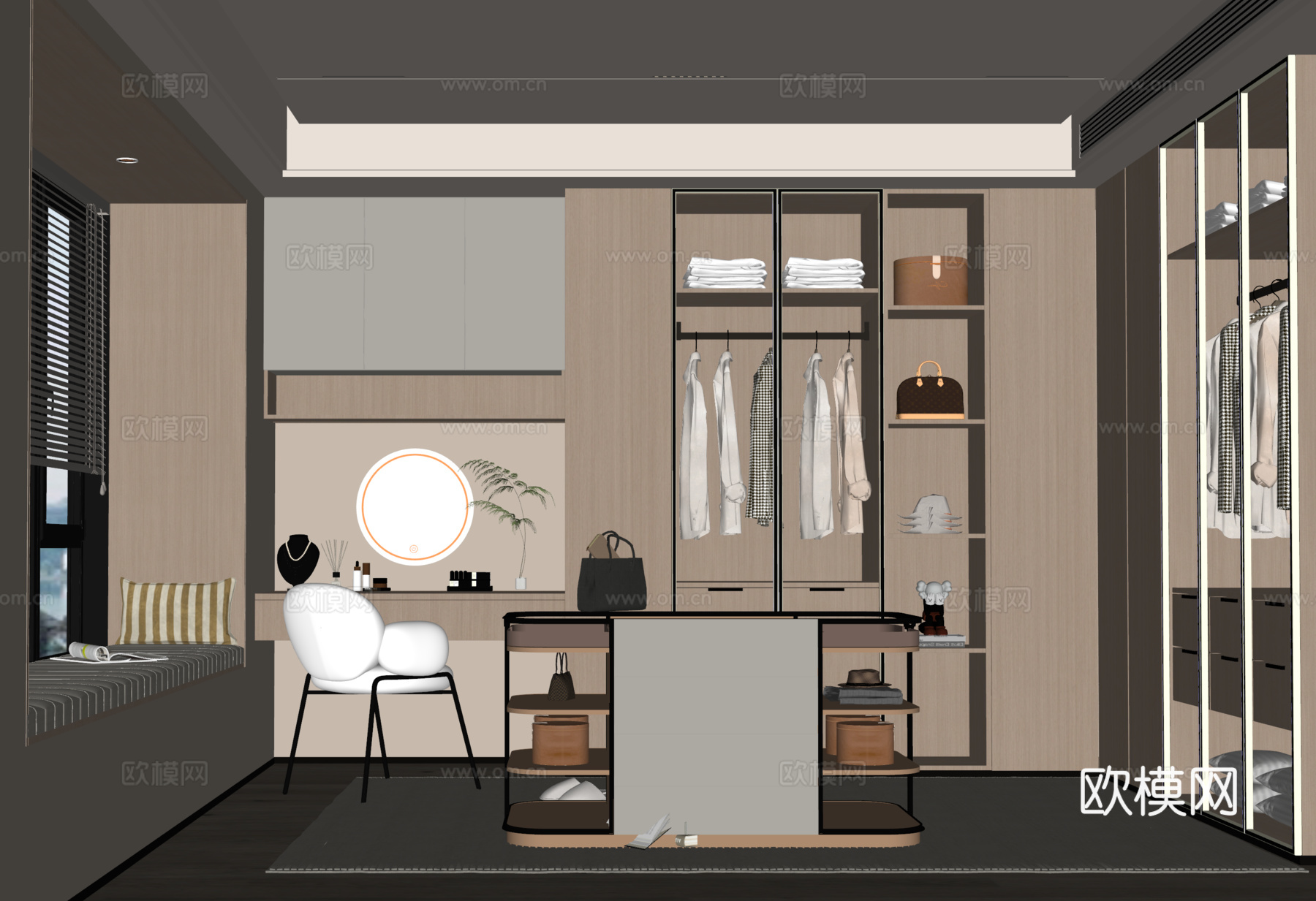 意式现代衣帽间 衣柜 岛台衣帽间su模型