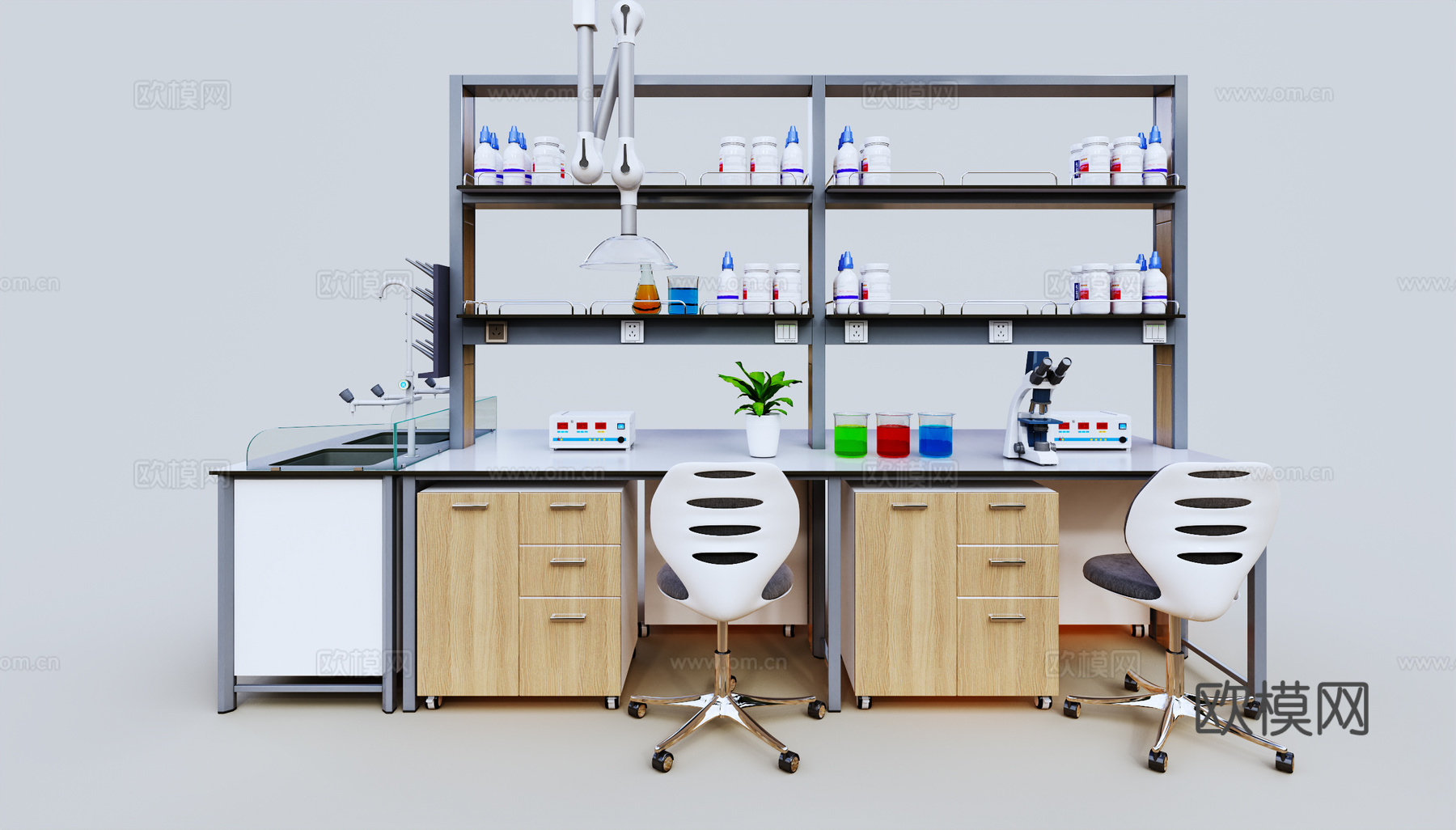 现代实验台 实验室3d模型下载（渲染图1）