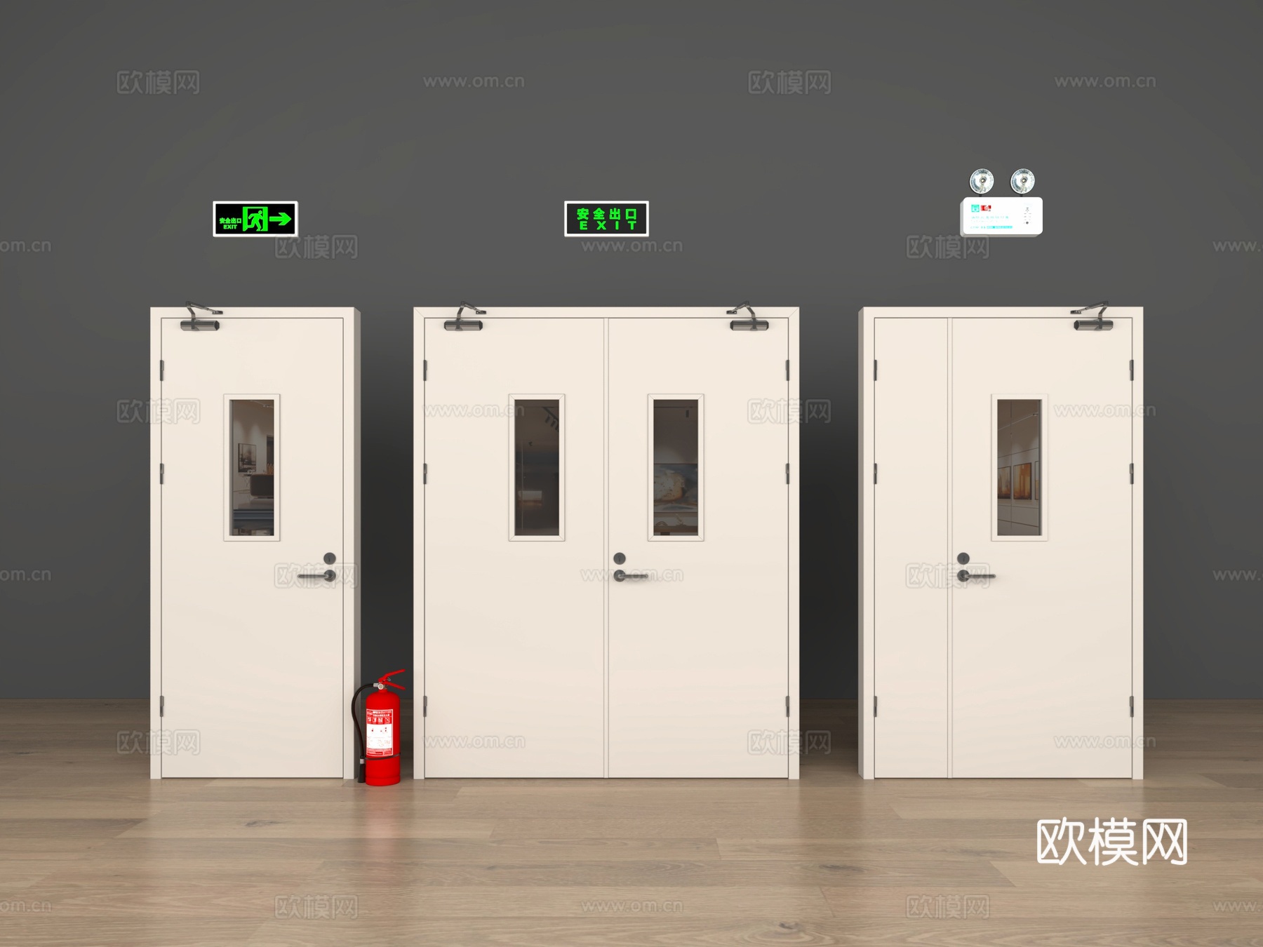 现代消防双开门 防火门 消防门 安全出口 楼梯间门su模型