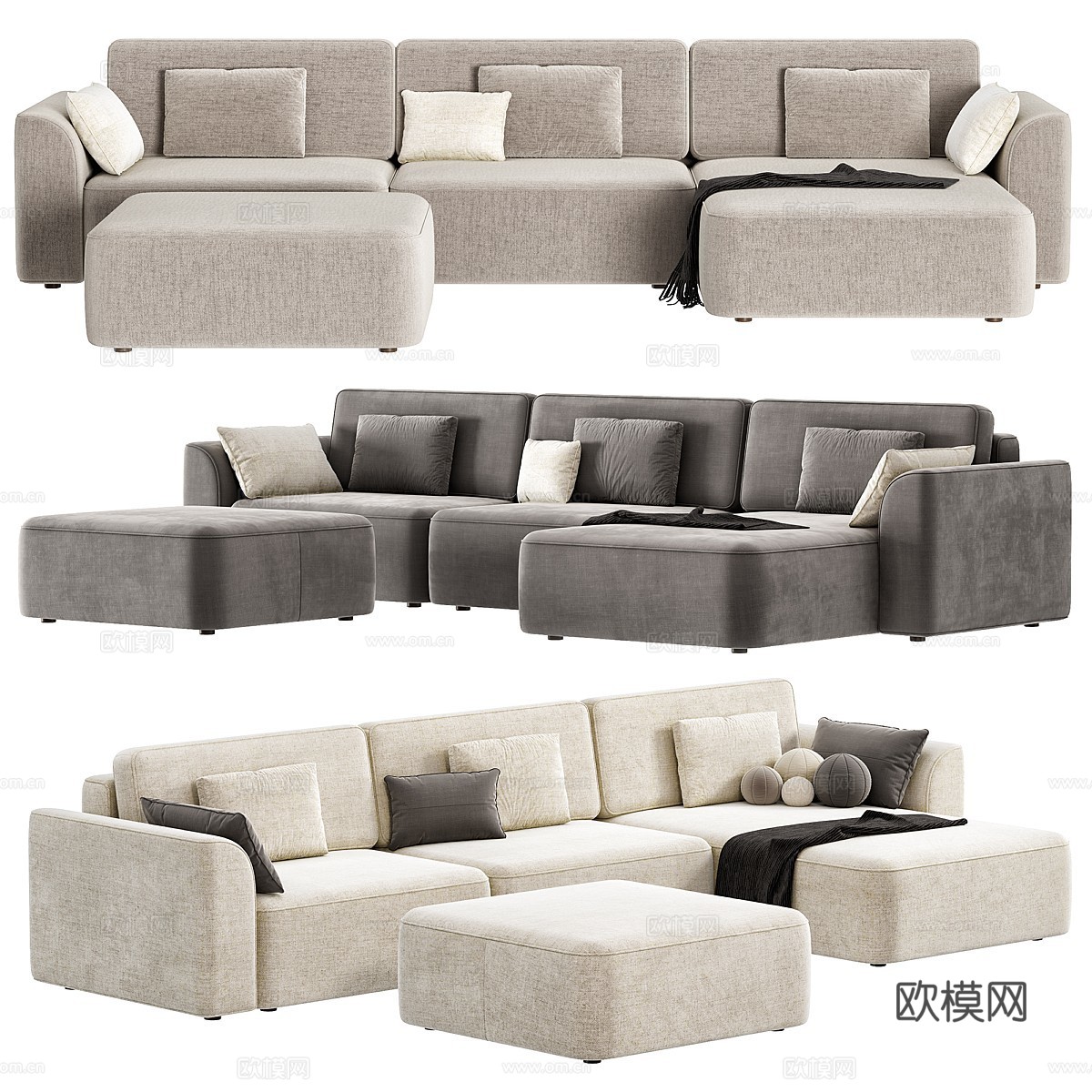 现代意式 Space 布艺组合休闲沙发3d模型下载（渲染图1）