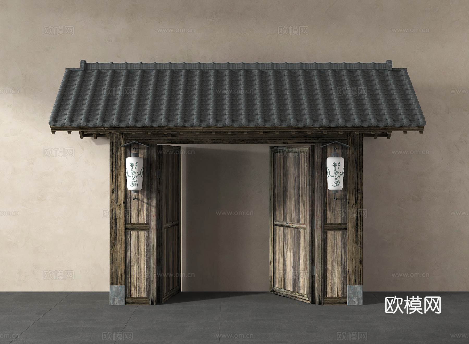 新中式庭院门 垂花门 徽派门 中式大门 庭院大门su模型