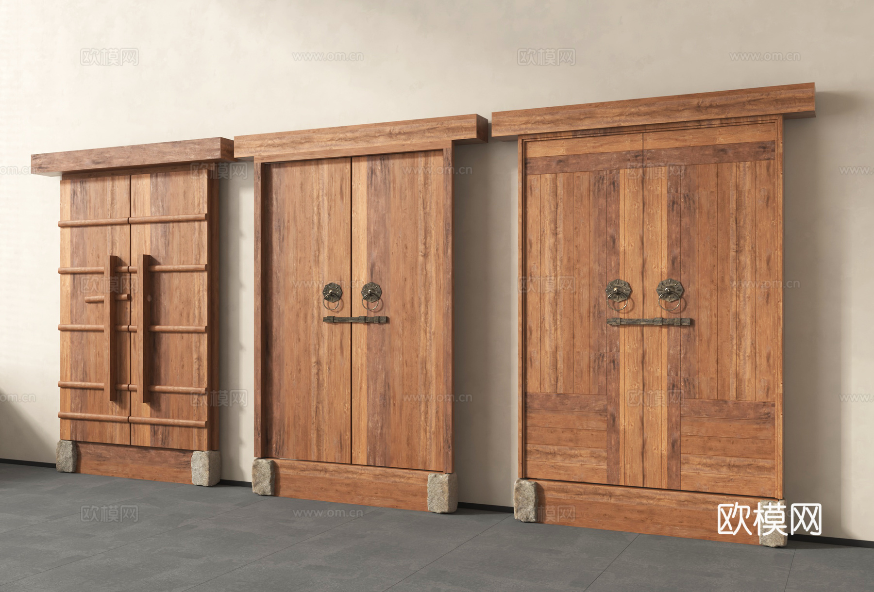 中式复古门 旧木 中式  老木门 庭院门su模型