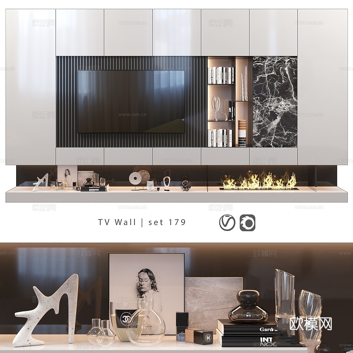 电视墙套装 整体电视墙3d模型下载