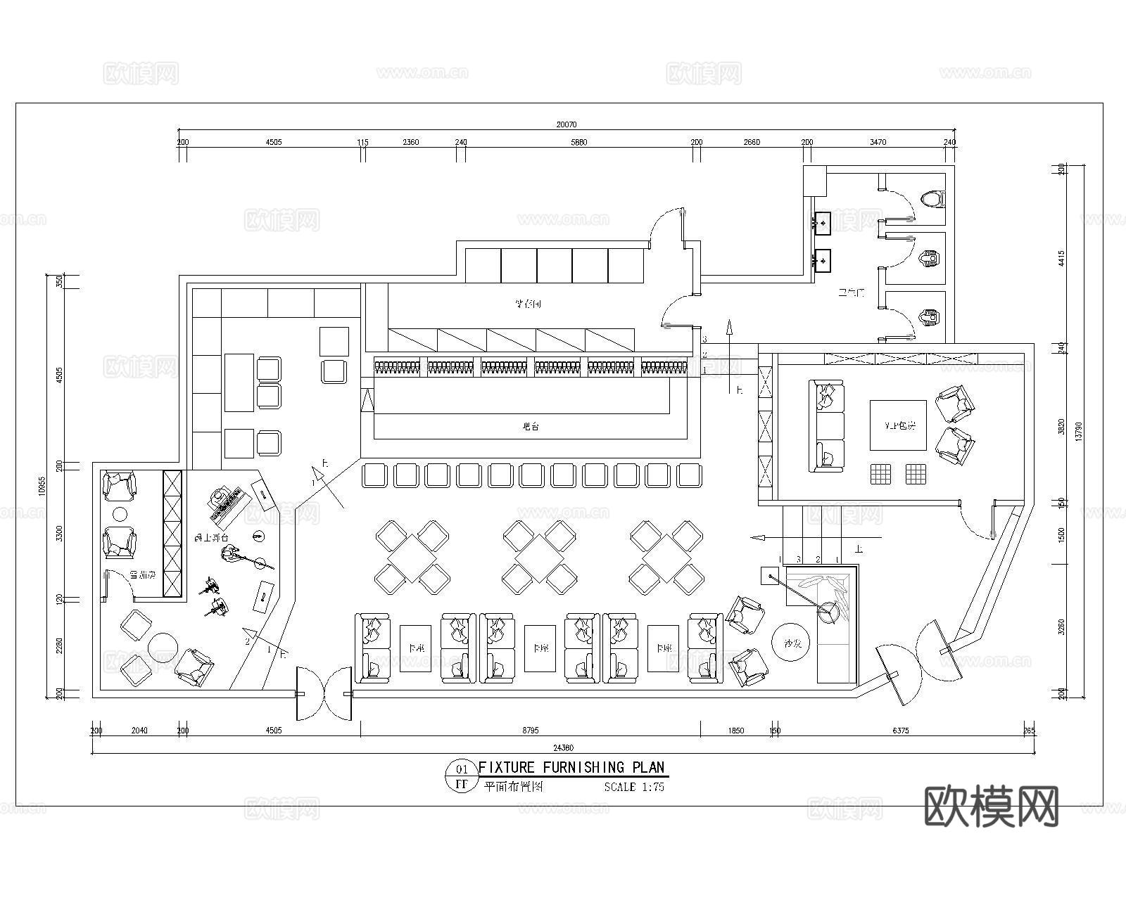酒馆清吧CAD平面图cad施工图