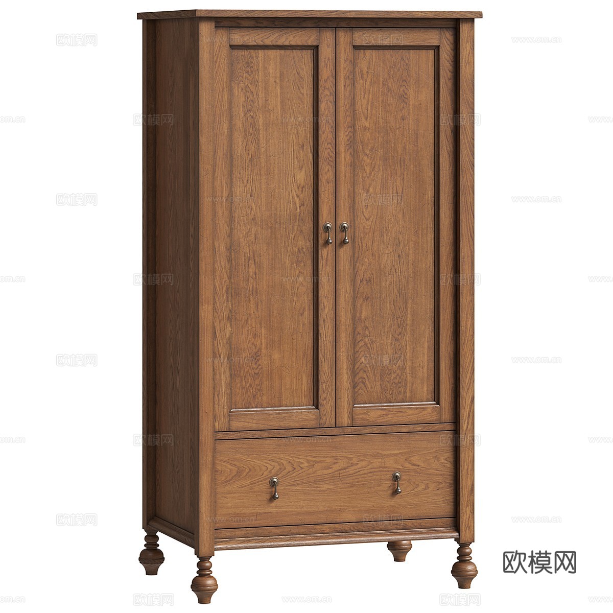 美式古典实木成品衣柜3d模型下载（渲染图1）