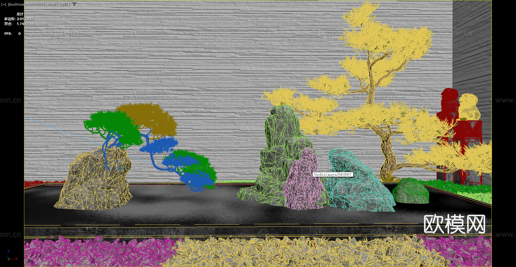 新中式景观 假山 水景 枯山水 庭院景观 小品 松树 石头3d模型下载（渲染图4）