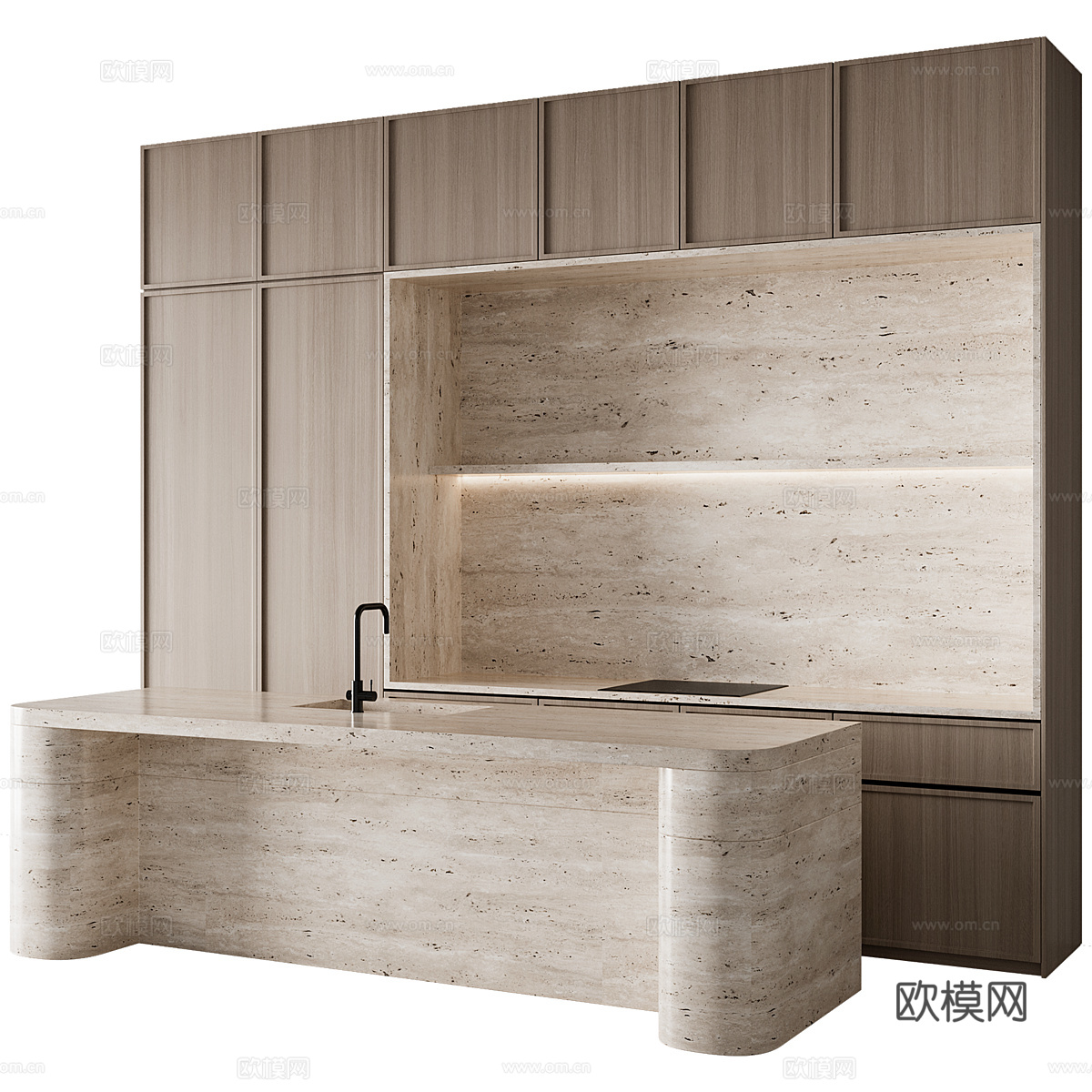 现代侘寂橱柜 岛台3d模型下载（渲染图1）