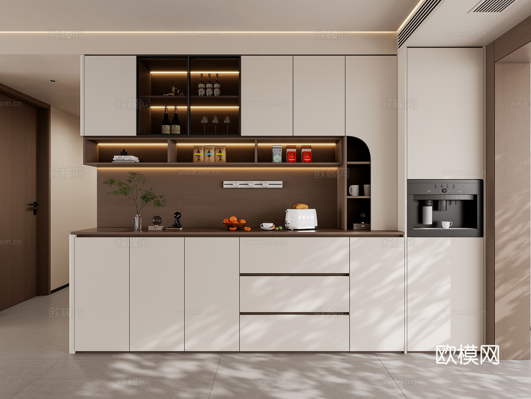 现代餐厅餐边柜 直饮机柜 酒柜餐边柜3d模型下载