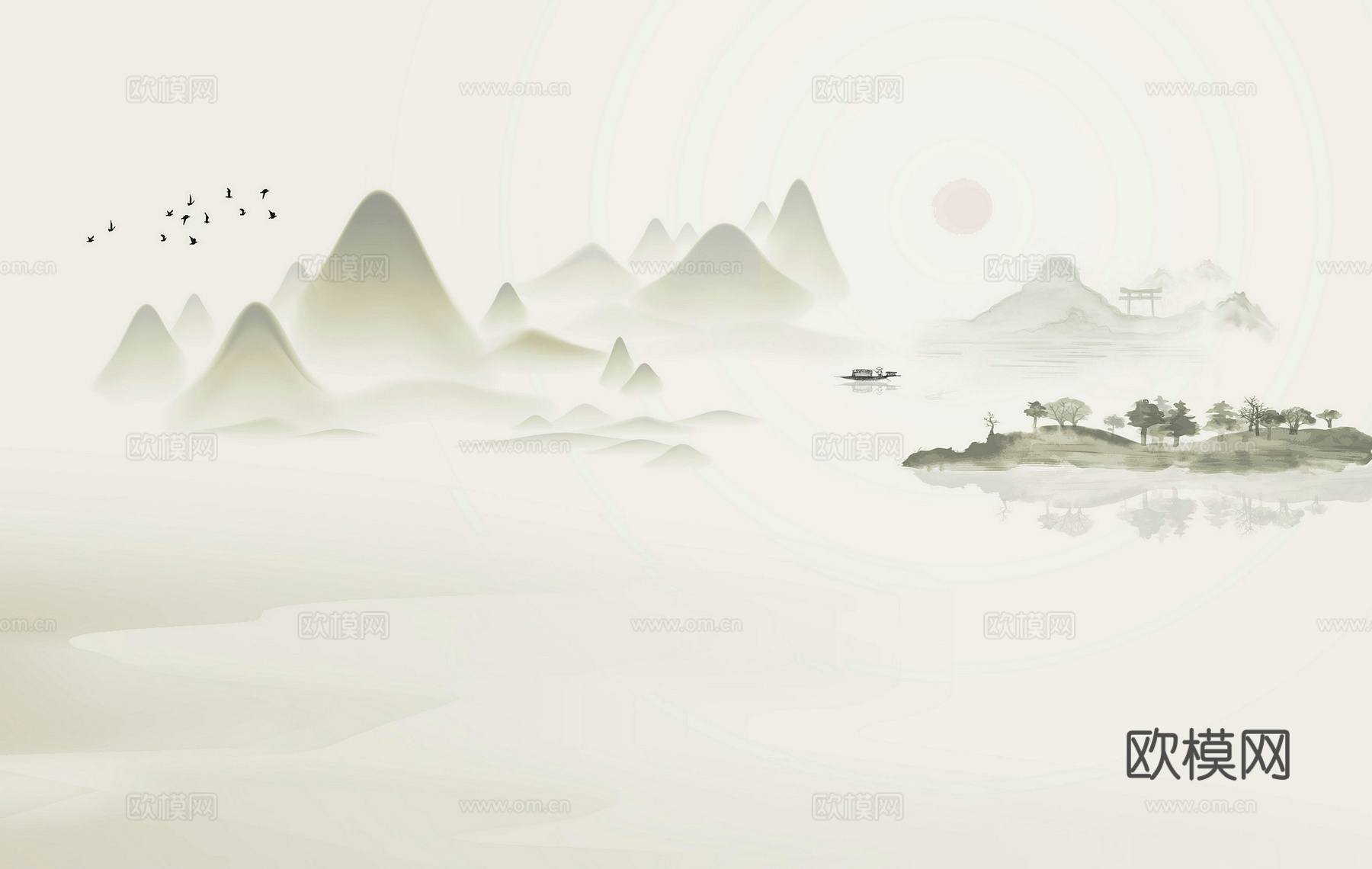 新中式立体壁画 背景墙壁画 山水壁画 墙画 壁纸 墙纸 墙布