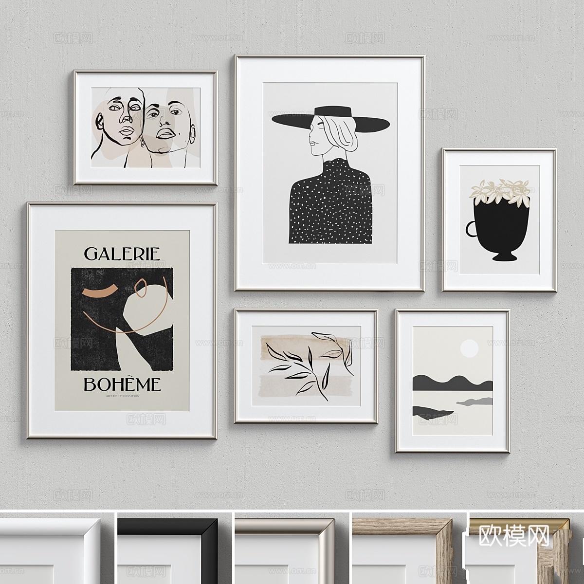 墙艺套装 挂画3d模型下载