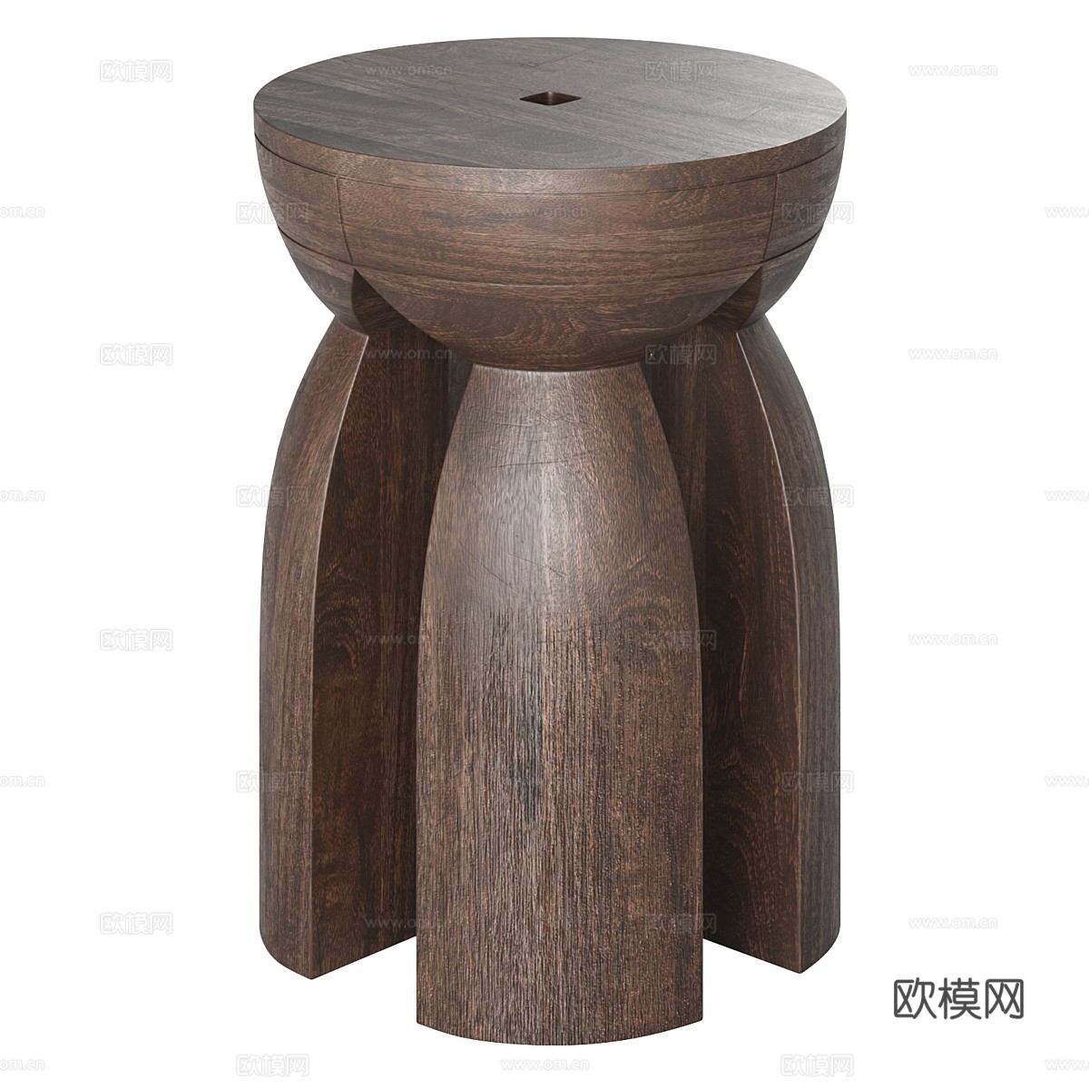 新中式中古风实木圆边几3d模型下载（渲染图1）