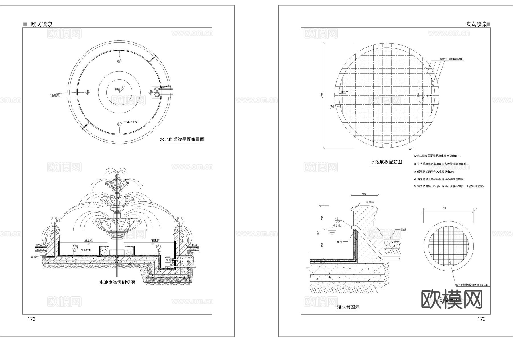 欧式景观小品 水景喷泉 欧式喷泉 欧式水景 欧式小品cad施工图