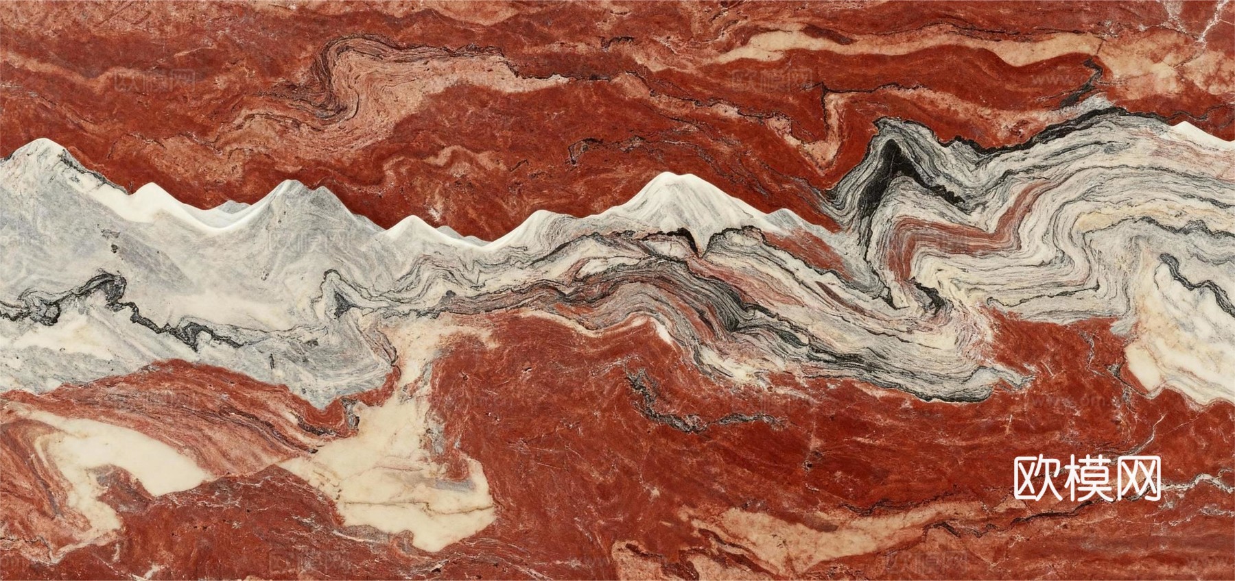 新中式禅意山水大理石 安可拉红大理石 红色奢石 酒红色大理石